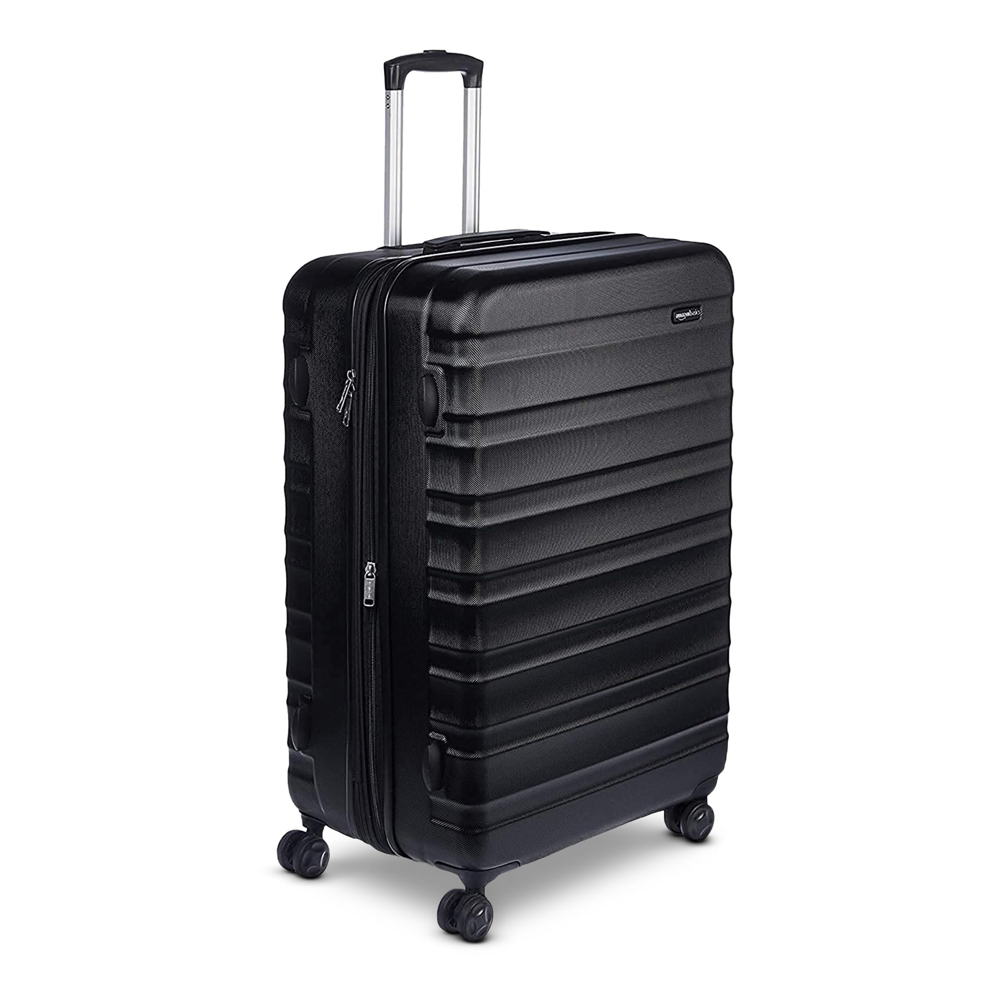 Black expandable hardshell luggage set with four spinner wheels and telescopic handle by craques
