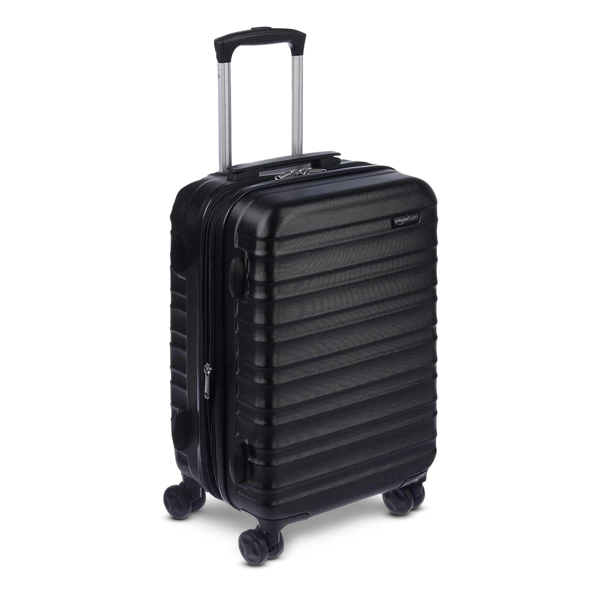 Black expandable hardshell luggage set with four wheels and telescoping handle by craques