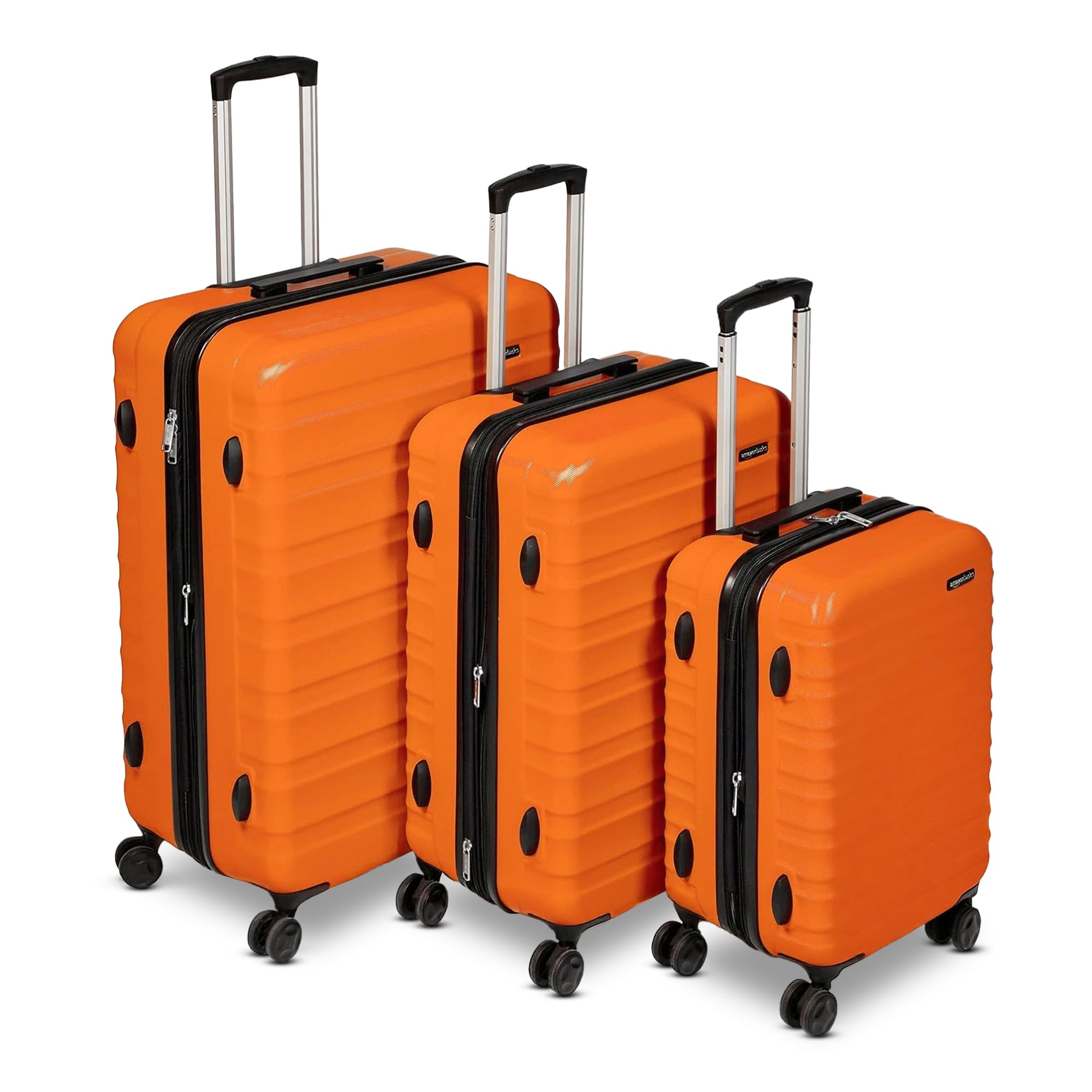Craques orange expandable hardshell luggage set with three sizes and four wheels each