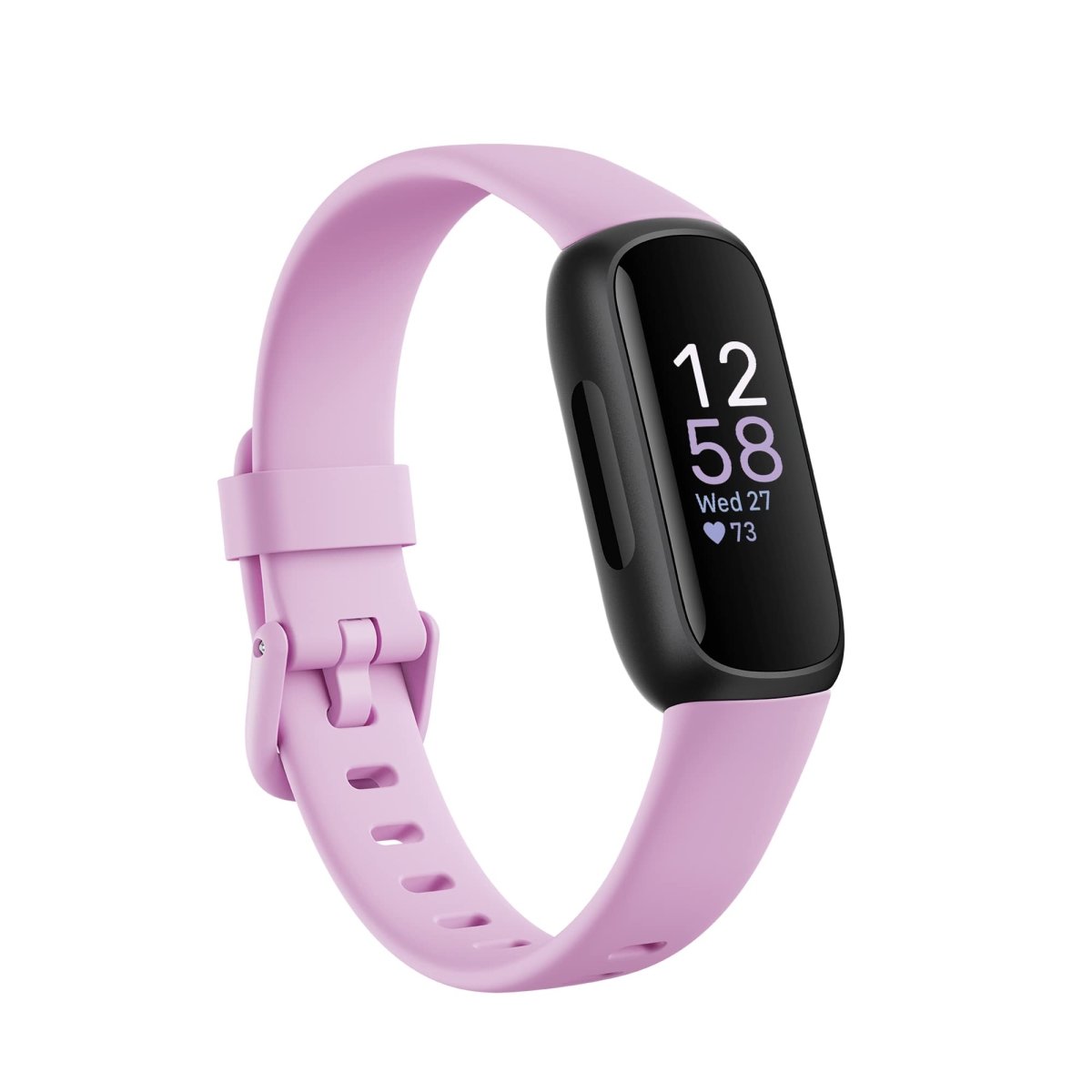 Fitbit Inspire 3 fitness tracker with black screen and pink adjustable silicone band