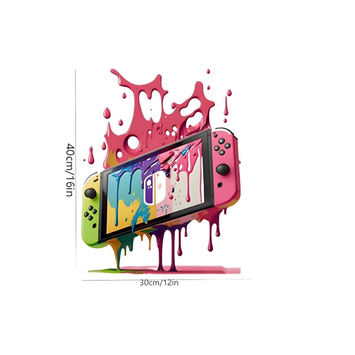 Craques colorful gaming wall art framed featuring a melting Nintendo Switch with vibrant paint splashes