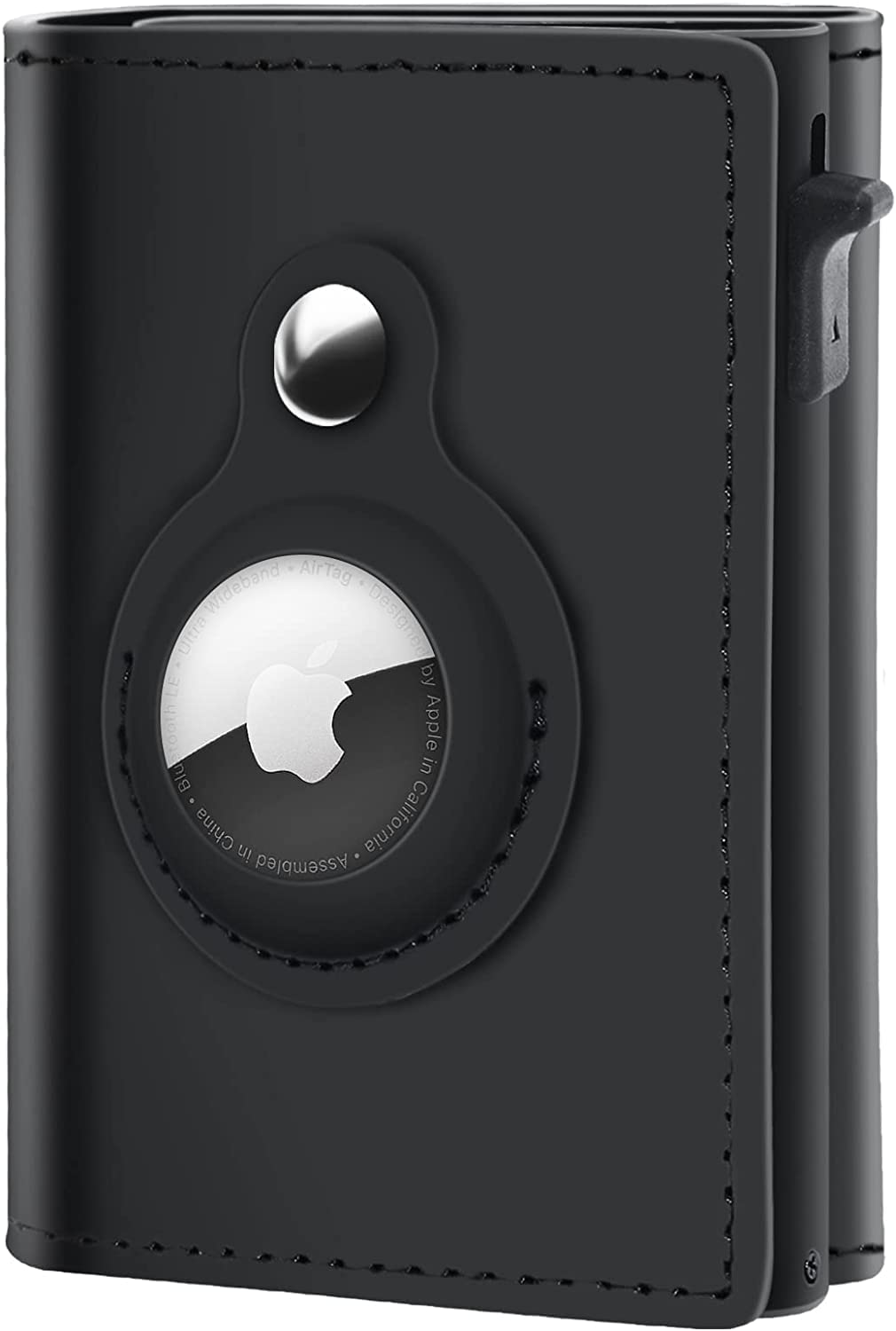 Black craques AirTag wallet for men with a built-in AirTag holder and sleek leather design