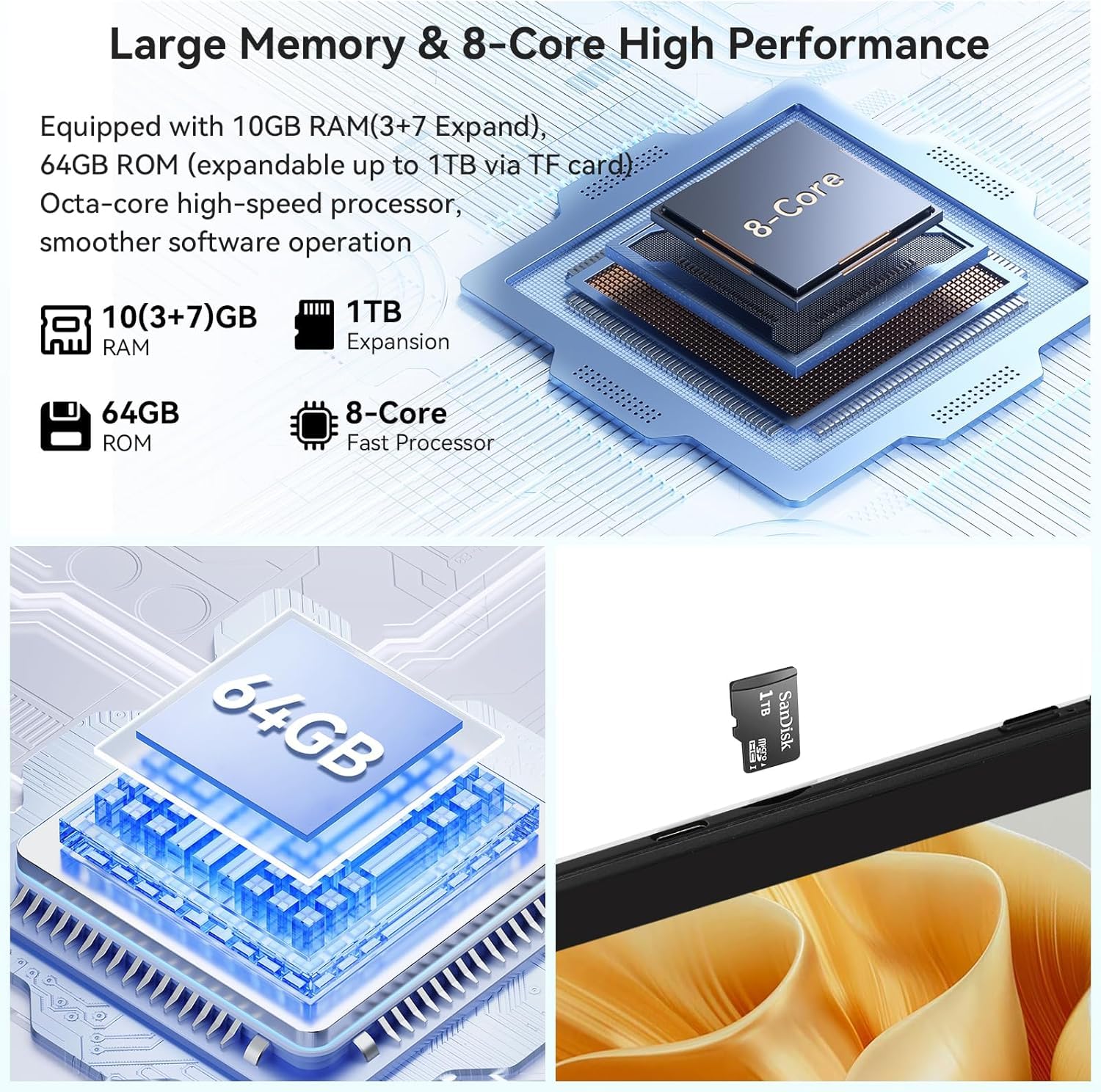 craques Android 14 tablet 10 inch with 10GB RAM 64GB ROM 8-core processor and expandable 1TB storage