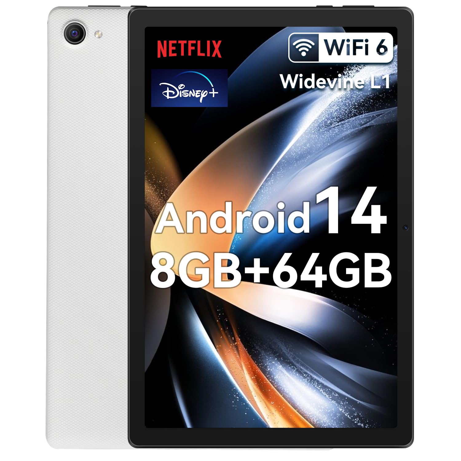 Craques Android 14 tablet 10 inch with 8GB RAM and 64GB storage white back cover