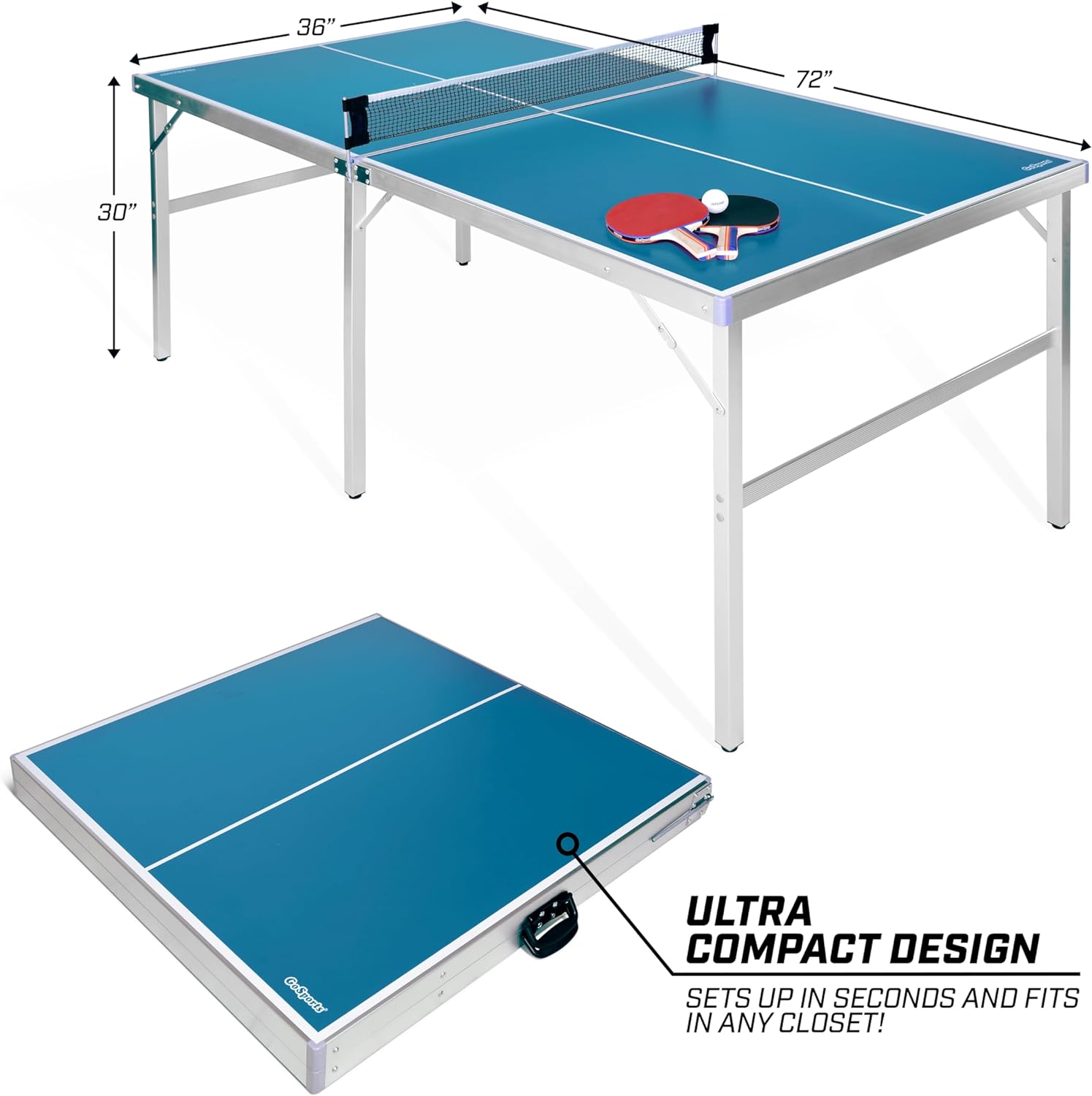 craques portable table tennis set with blue folding table, net, paddles, and compact design for easy storage