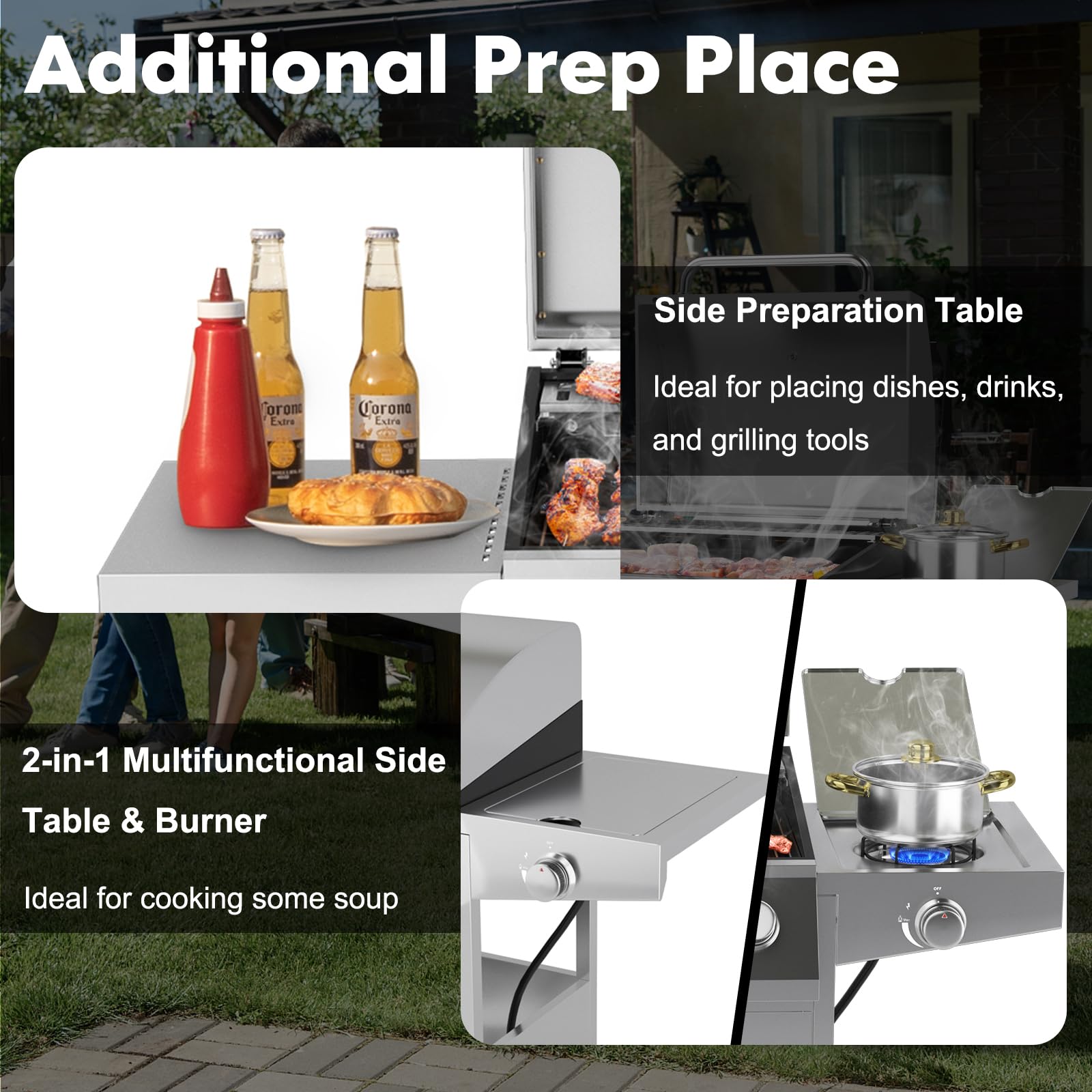 Giantex propane grill 4 burner side preparation table and 2-in-1 multifunctional side table with burner