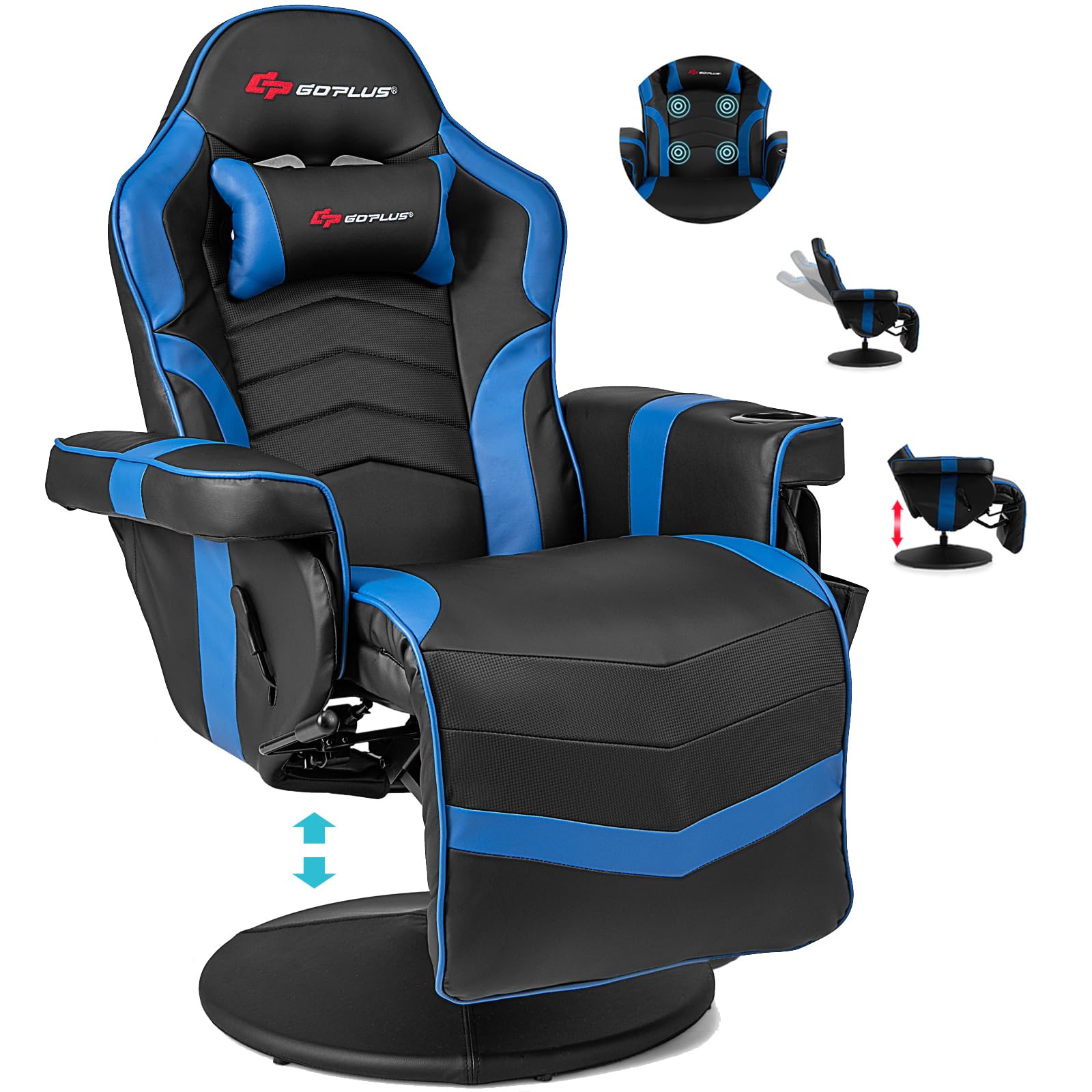 Craques massage gaming chair for adults in black and blue with adjustable footrest and reclining feature