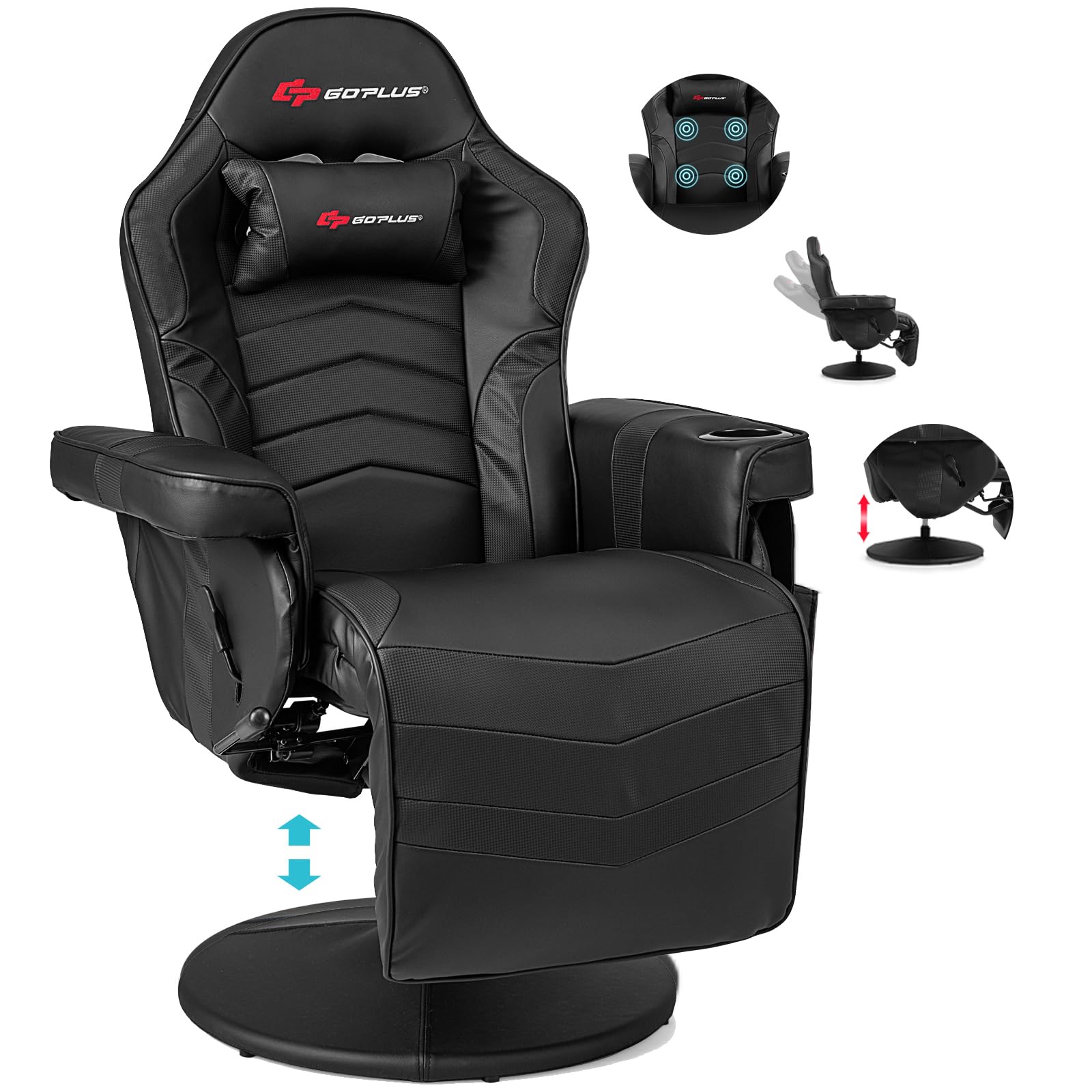 Black massage gaming chair for adults with adjustable reclining and footrest by craques