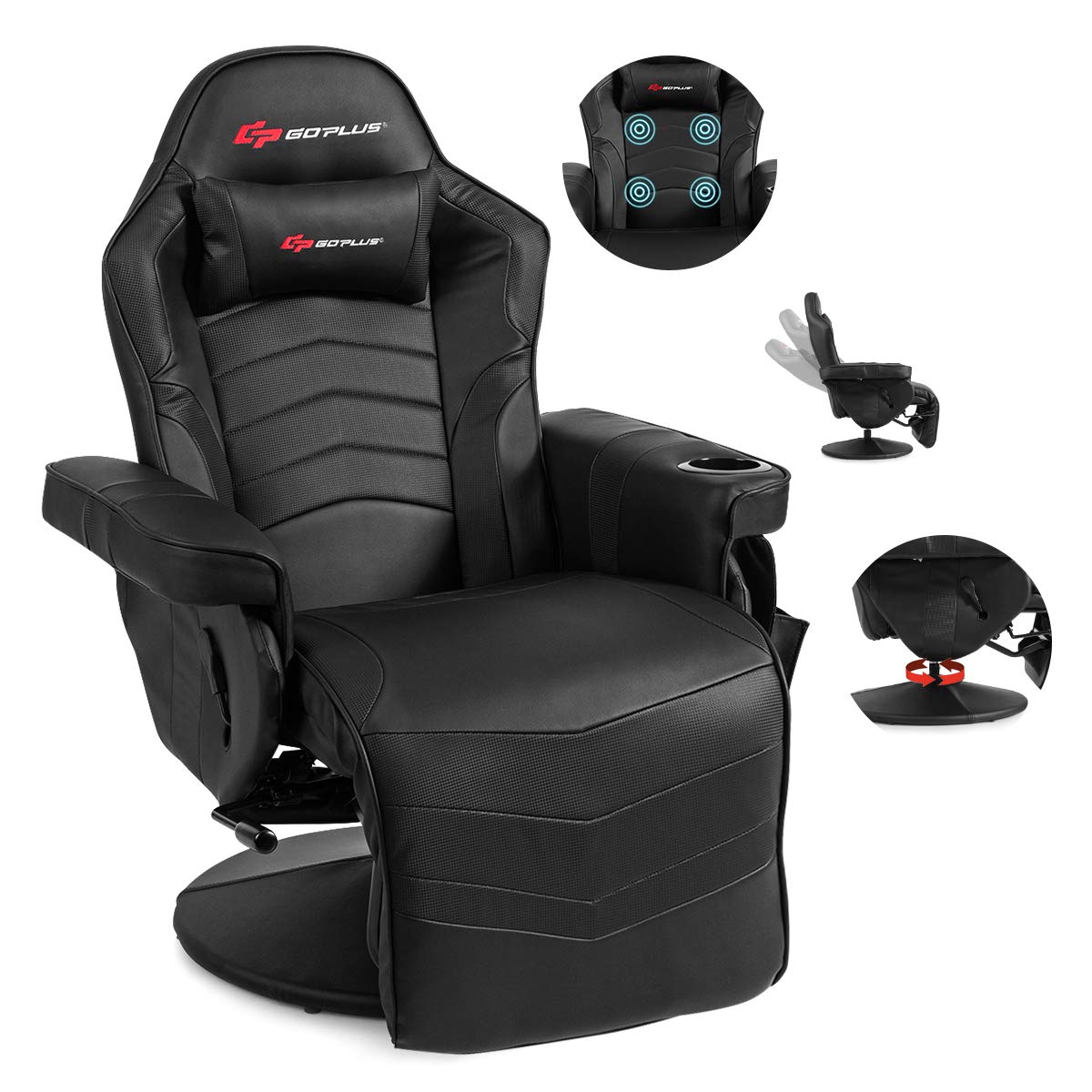 Craques massage gaming chair for adults in black with adjustable recline and built-in footrest