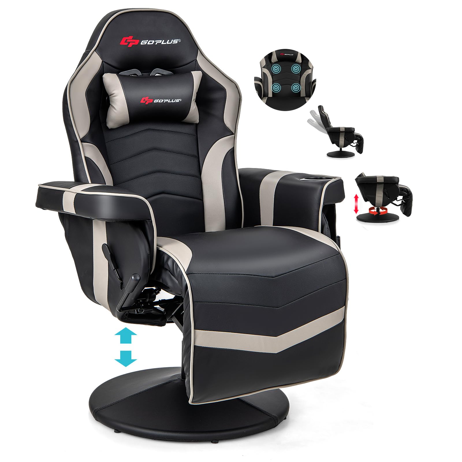 craques black and gray massage gaming chair for adults with adjustable recline and swivel base
