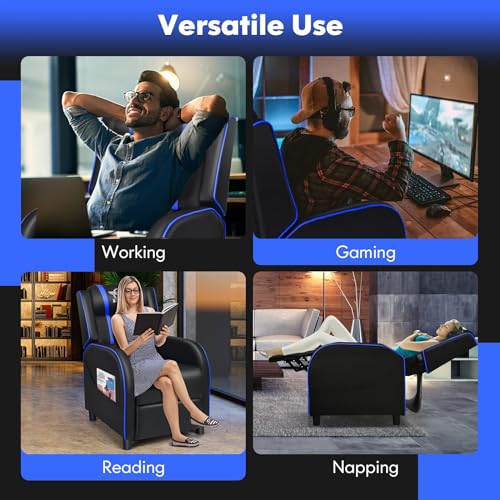 Massage gaming recliner chair shown in versatile use for working gaming reading and napping comfort