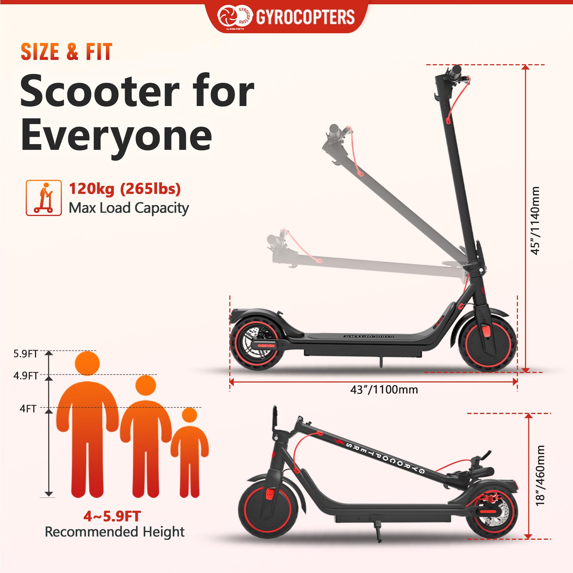 Electric scooter for adults by craques with 120kg max load, adjustable height, and foldable design