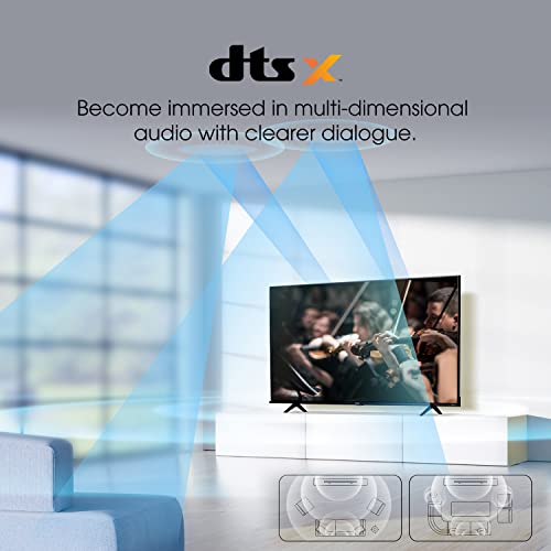 Hisense 50 inch 4K Smart TV displaying orchestra with DTS X multi-dimensional audio in modern living room