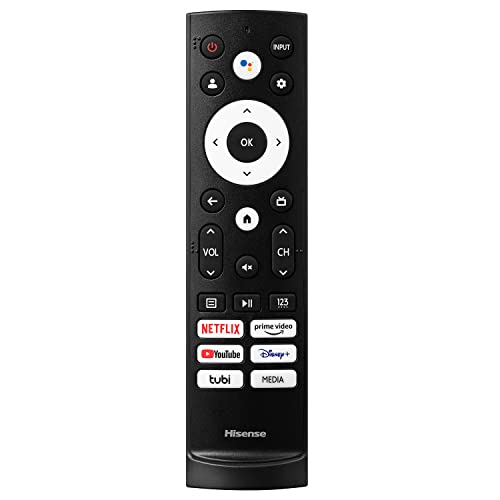 Remote control for Hisense 50 inch 4K Smart TV with streaming service buttons and navigation keys