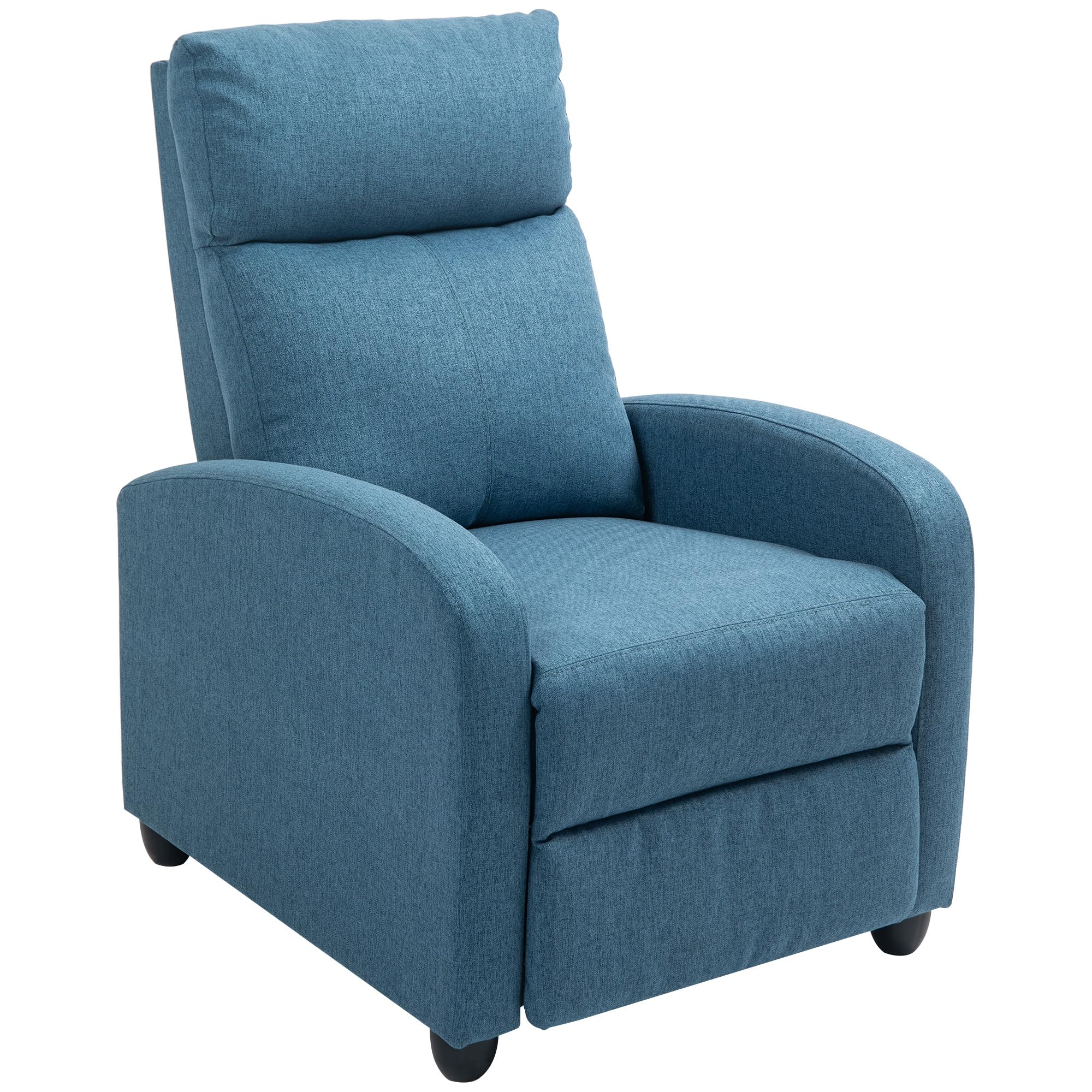 Blue fabric HOMCOM push back recliner chair with padded armrests and cushioned backrest