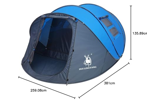 Craques 6 person pop up camping tent in blue and gray with mesh windows and spacious interior