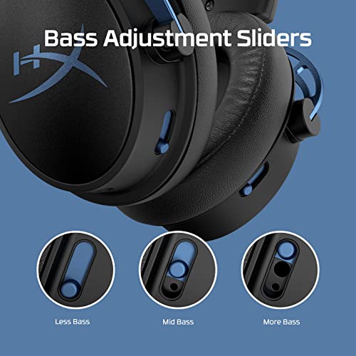 HyperX Cloud Alpha gaming headset black with bass adjustment sliders showing less mid and more bass settings