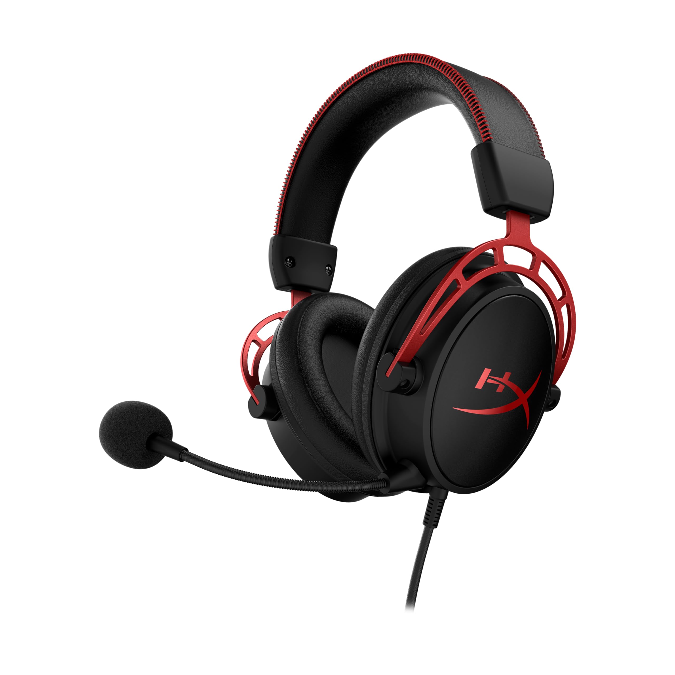 HyperX Cloud Alpha gaming headset in black and red with adjustable microphone and padded ear cups