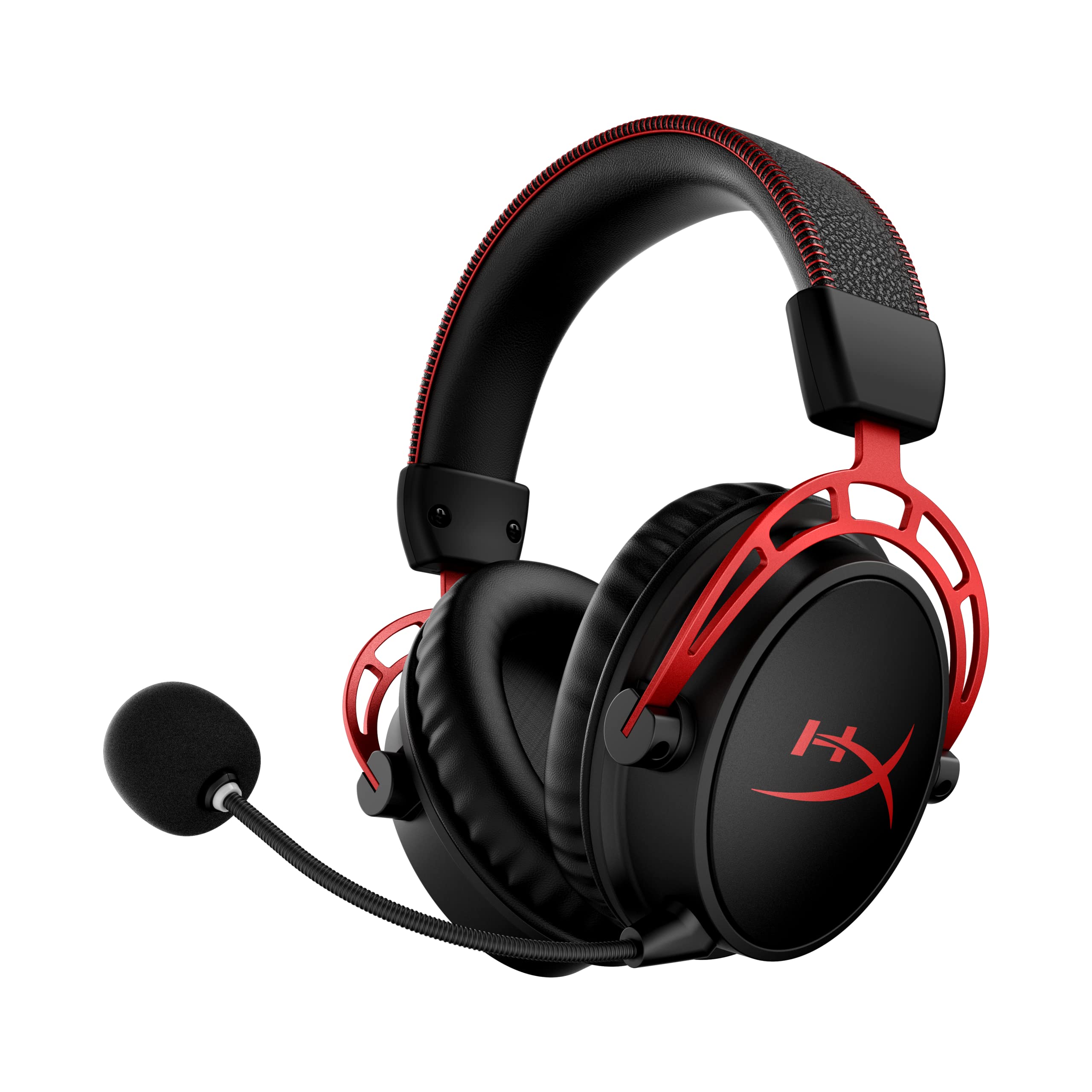 HyperX Cloud Alpha gaming headset in black with red accents and attached microphone by craques