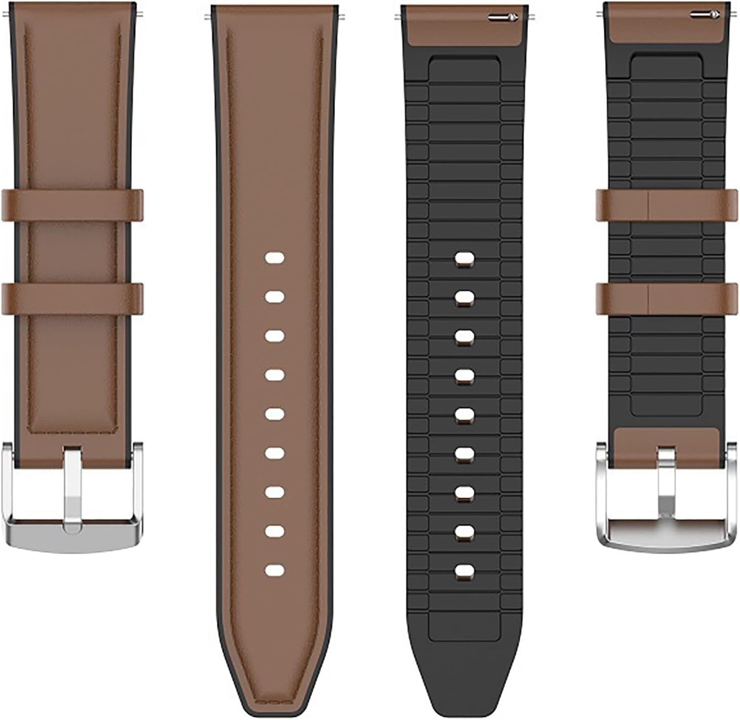 craques ID208 plus watch band replacement in brown leather and black silicone with stainless steel buckle
