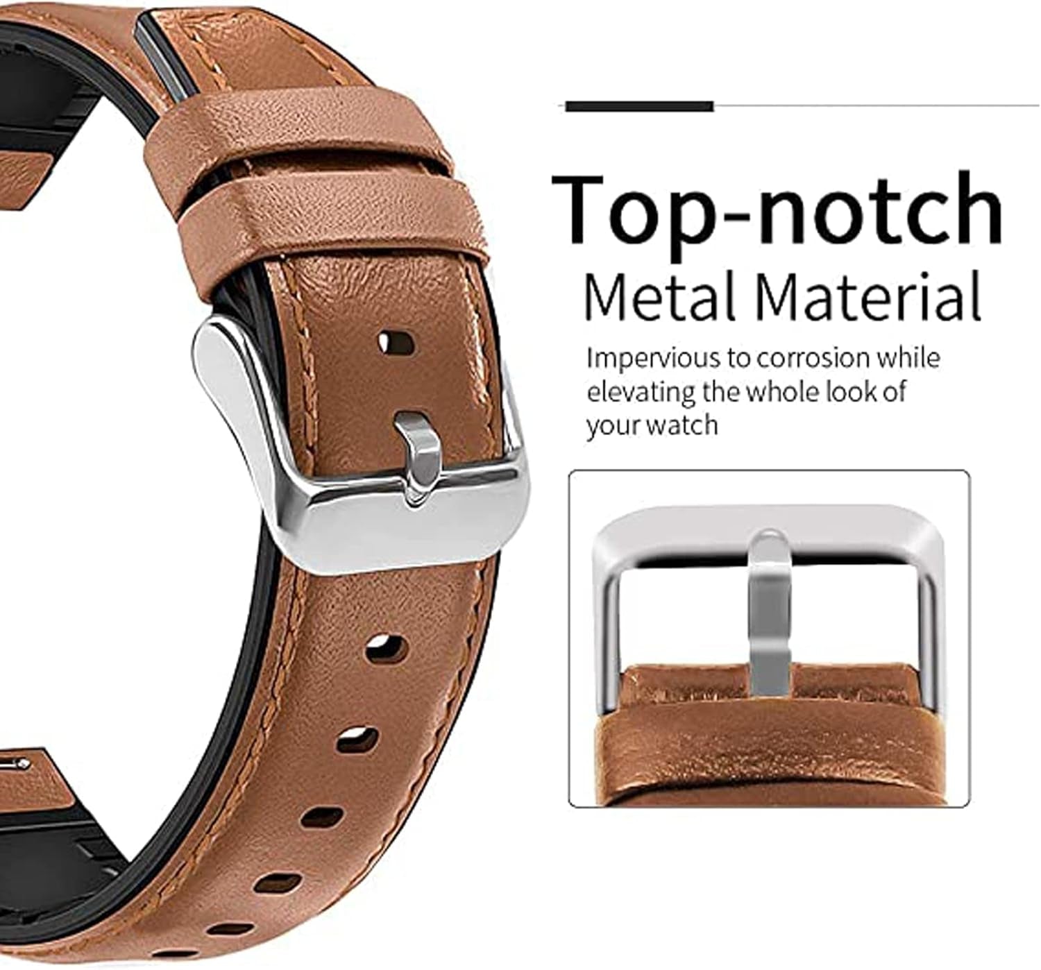 Craques brown leather ID208 plus watch band replacement with metal buckle and durable design