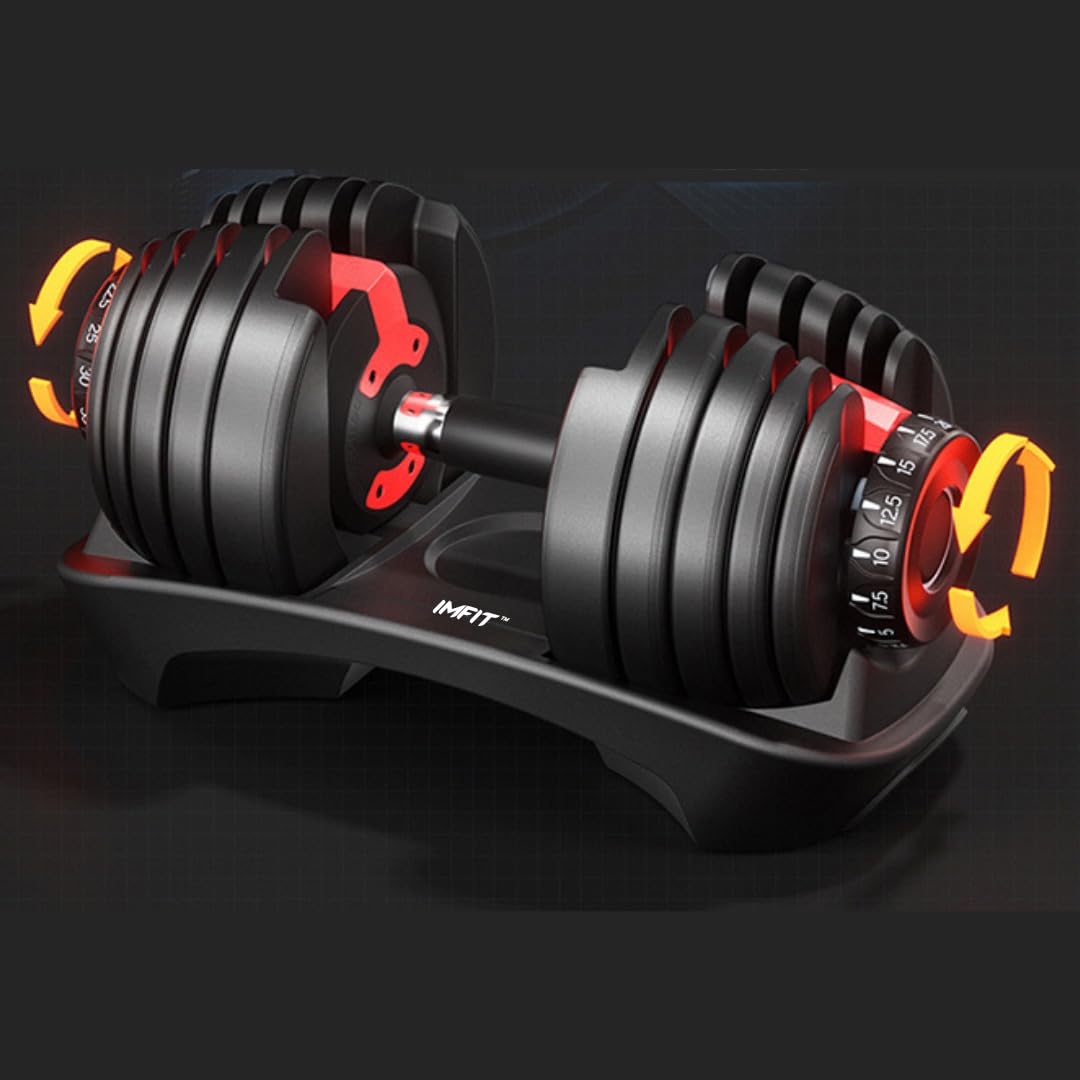 Craques adjustable dumbbells set with multiple weight plates and easy dial adjustment on a black tray