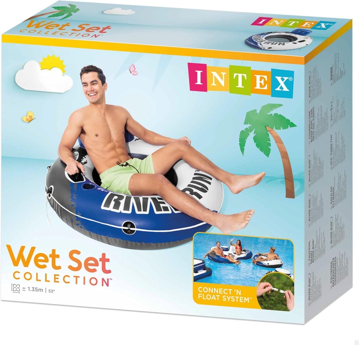 Intex inflatable river float for adults with handles and blue black design from Wet Set Collection