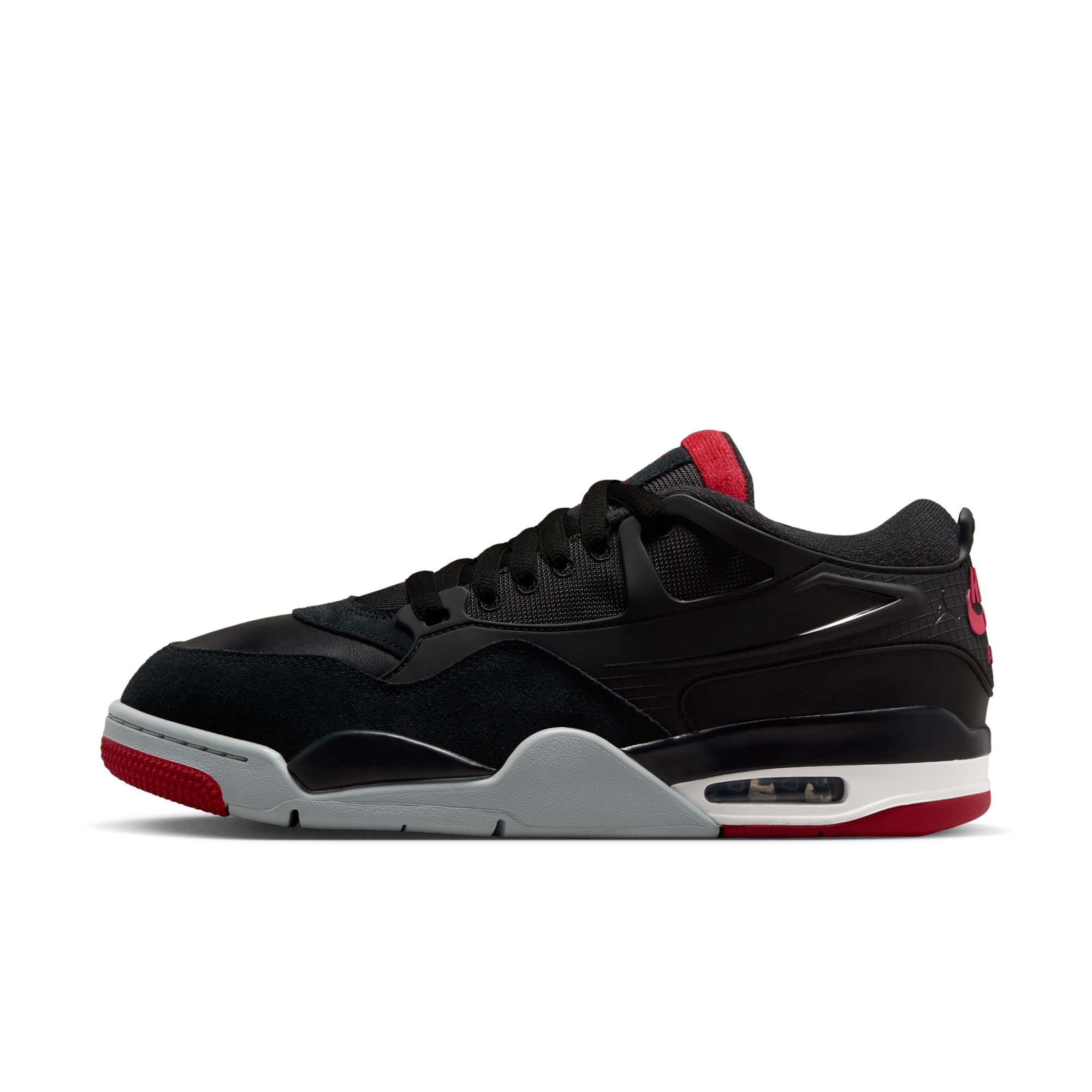 Air Jordan 4 RM men's sneakers in black with red accents and sleek design for everyday wear