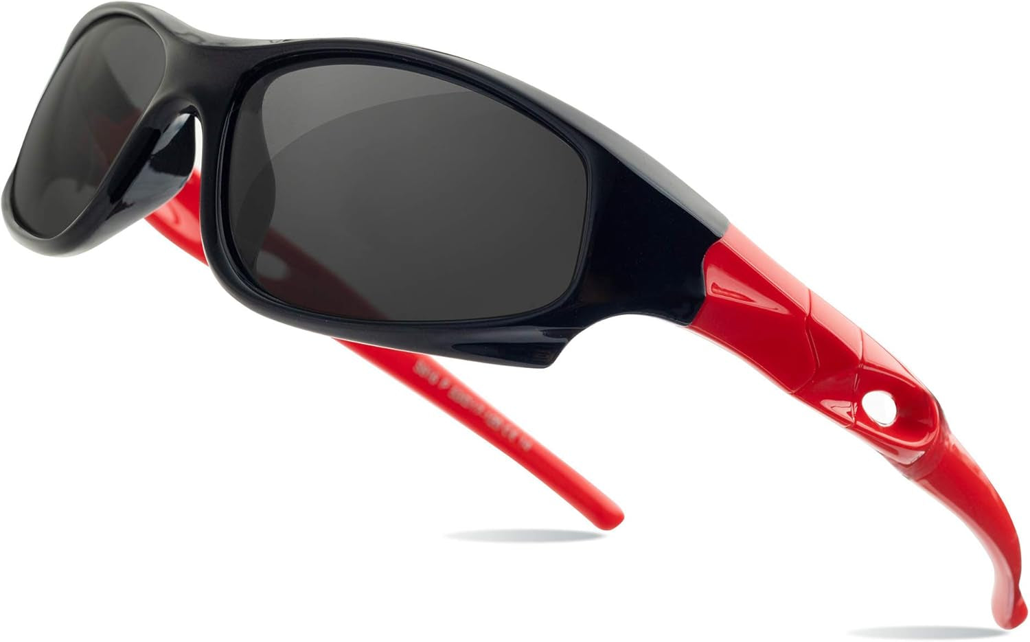 Craques kids polarized sports sunglasses with black lenses and red and black flexible frame
