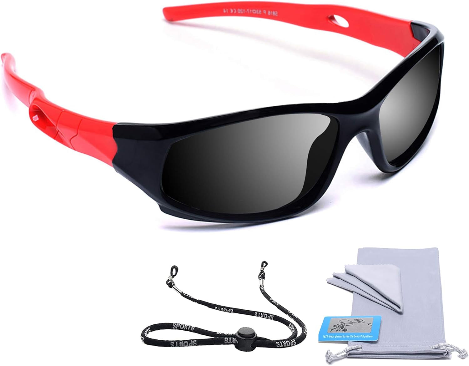 Craques kids polarized sports sunglasses in black and red with accessories for outdoor protection