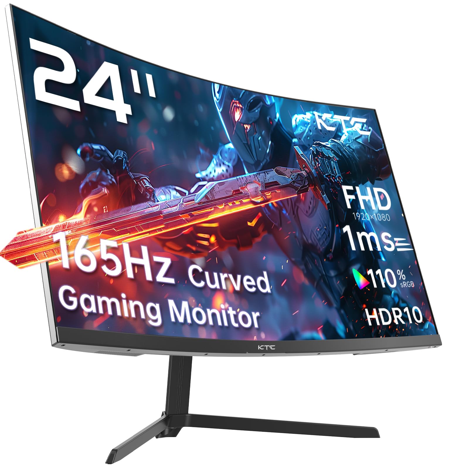 craques KTC 24 inch gaming monitor curved screen 165Hz refresh rate 1ms response time FHD HDR10