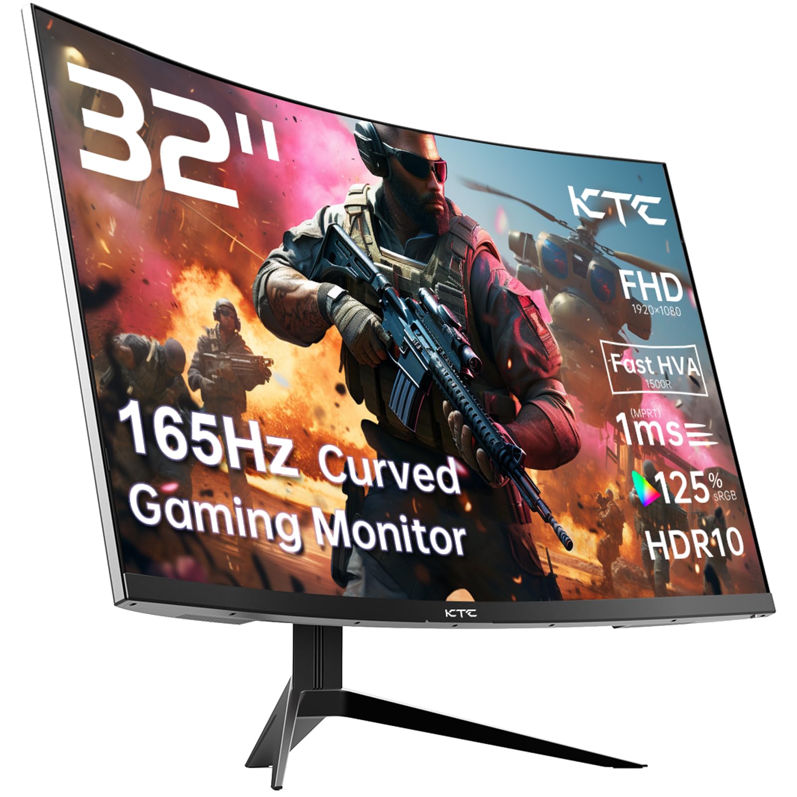 KTC 24 inch gaming monitor curved 32 inch display with 165Hz refresh rate and 1ms response time