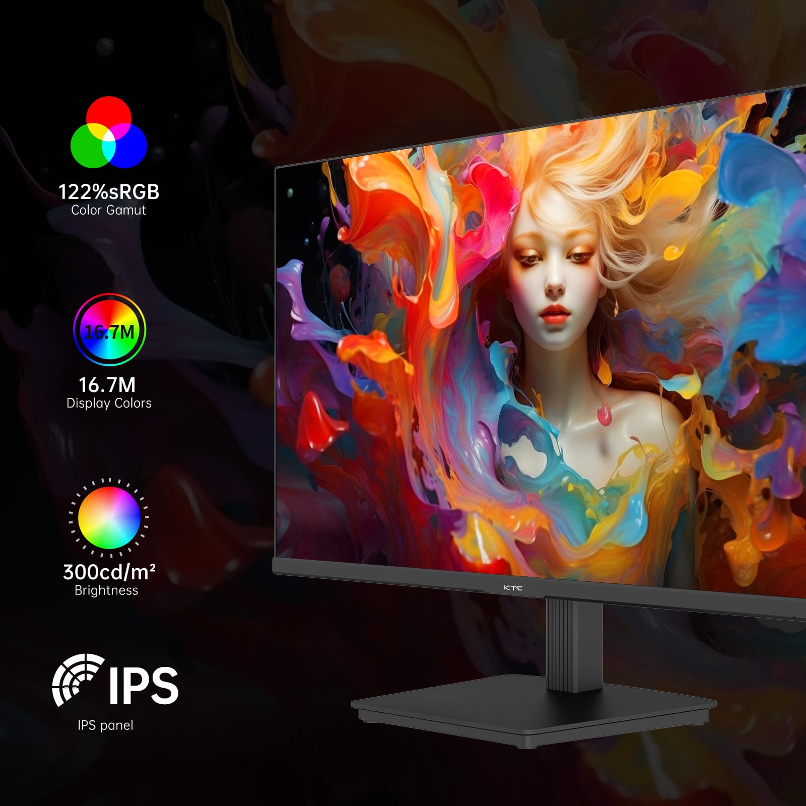 KTC 24 inch gaming monitor by craques with IPS panel 122 color gamut 16.7 million display colors and 300 cd m2 brightness