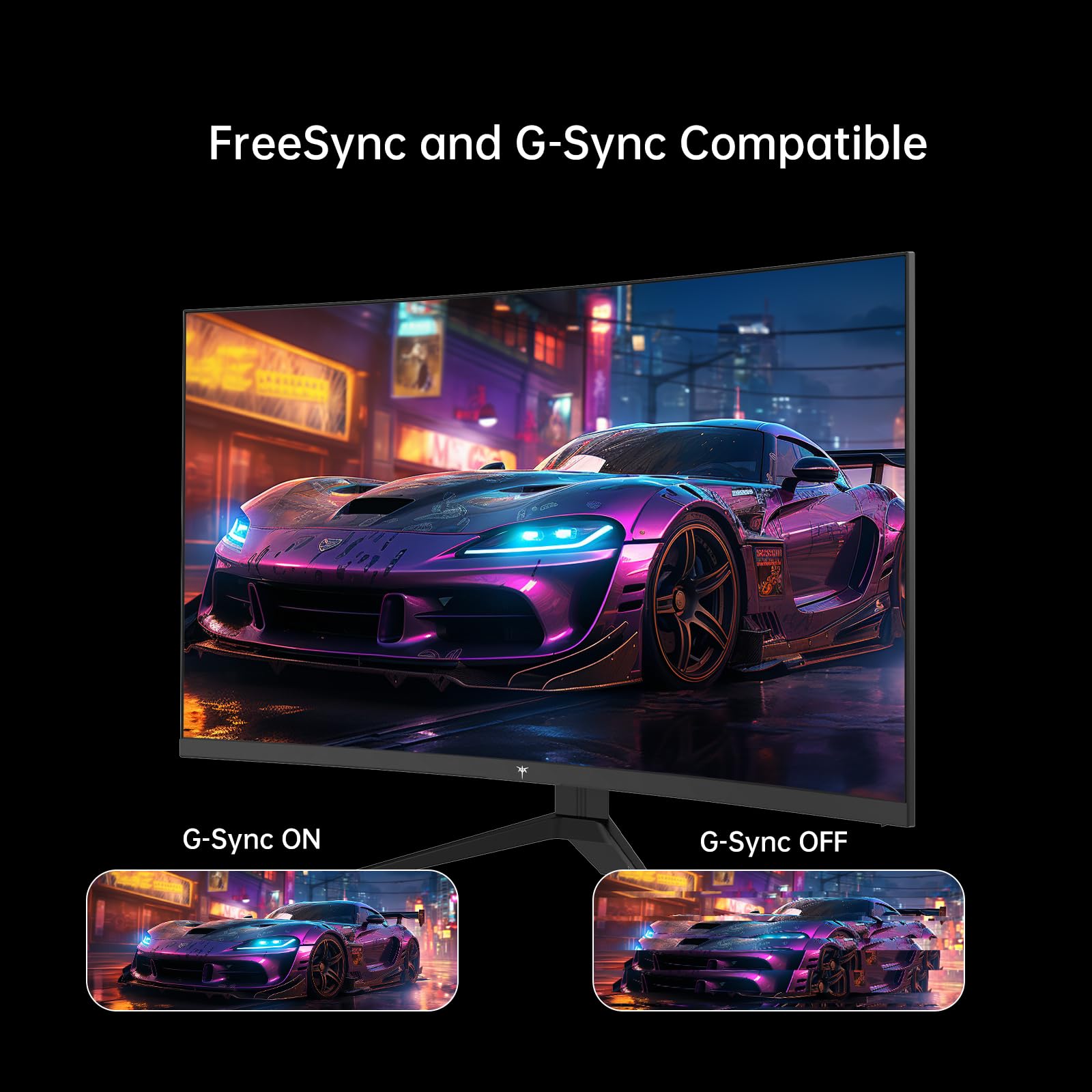 KTC 24 inch gaming monitor by craques showing vibrant car racing scene with FreeSync and G-Sync compatibility