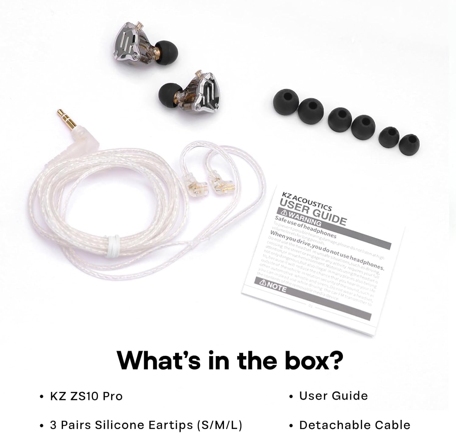 Craques hybrid in ear monitors for musicians with detachable cable, silicone eartips, and user guide