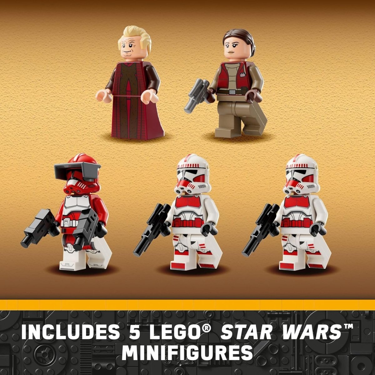 Five LEGO Star Wars minifigures including Coruscant Guard from LEGO Star Wars Coruscant Guard Gunship set