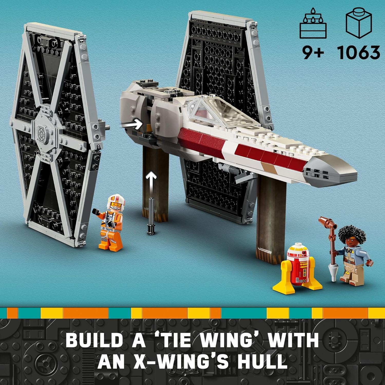 Craques LEGO Star Wars mash-up set featuring a custom TIE Wing with X-Wing hull and minifigures