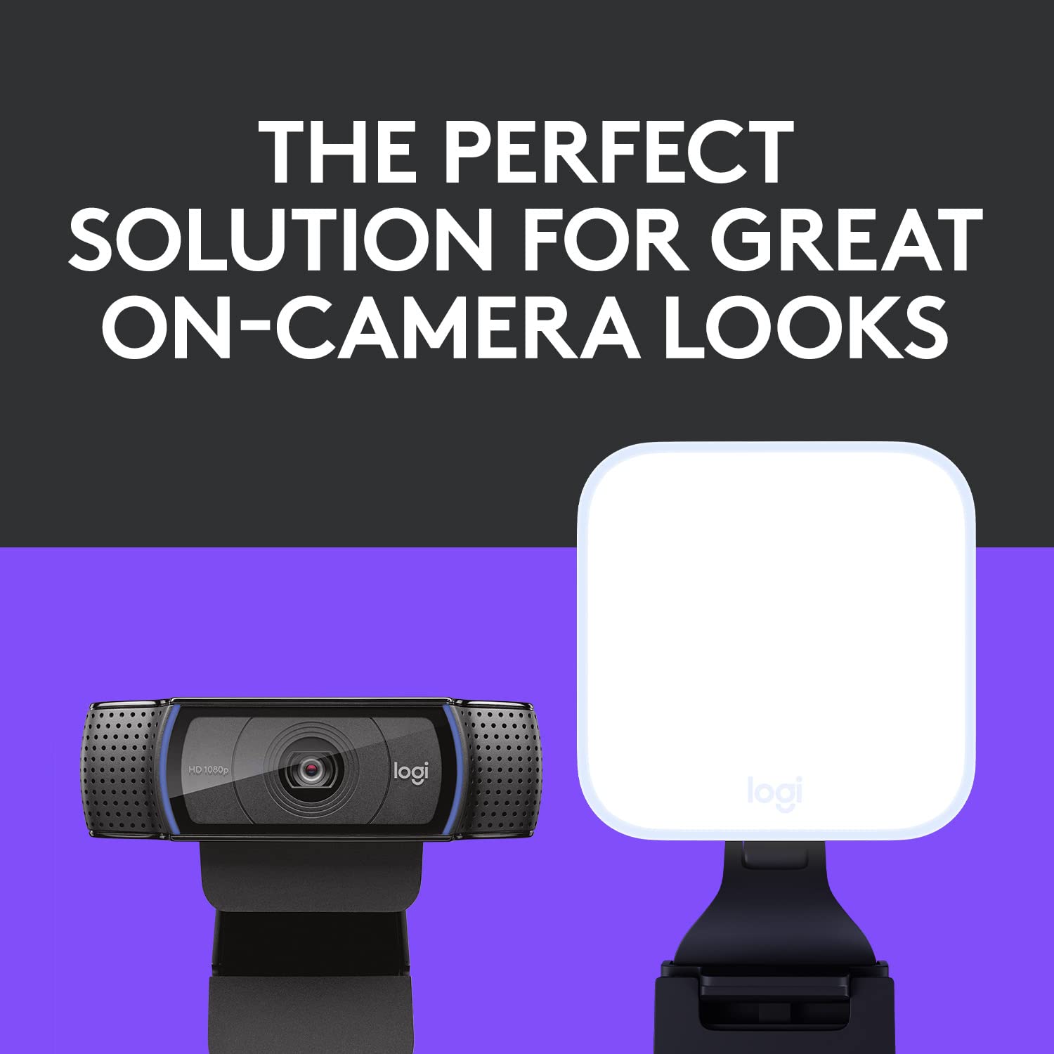 Logitech C920x HD Pro Webcam with clip-on mount and attached LED light panel for improved video quality