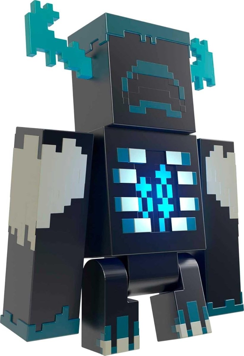 Minecraft Warden action figure by craques with pixelated design and glowing blue chest details