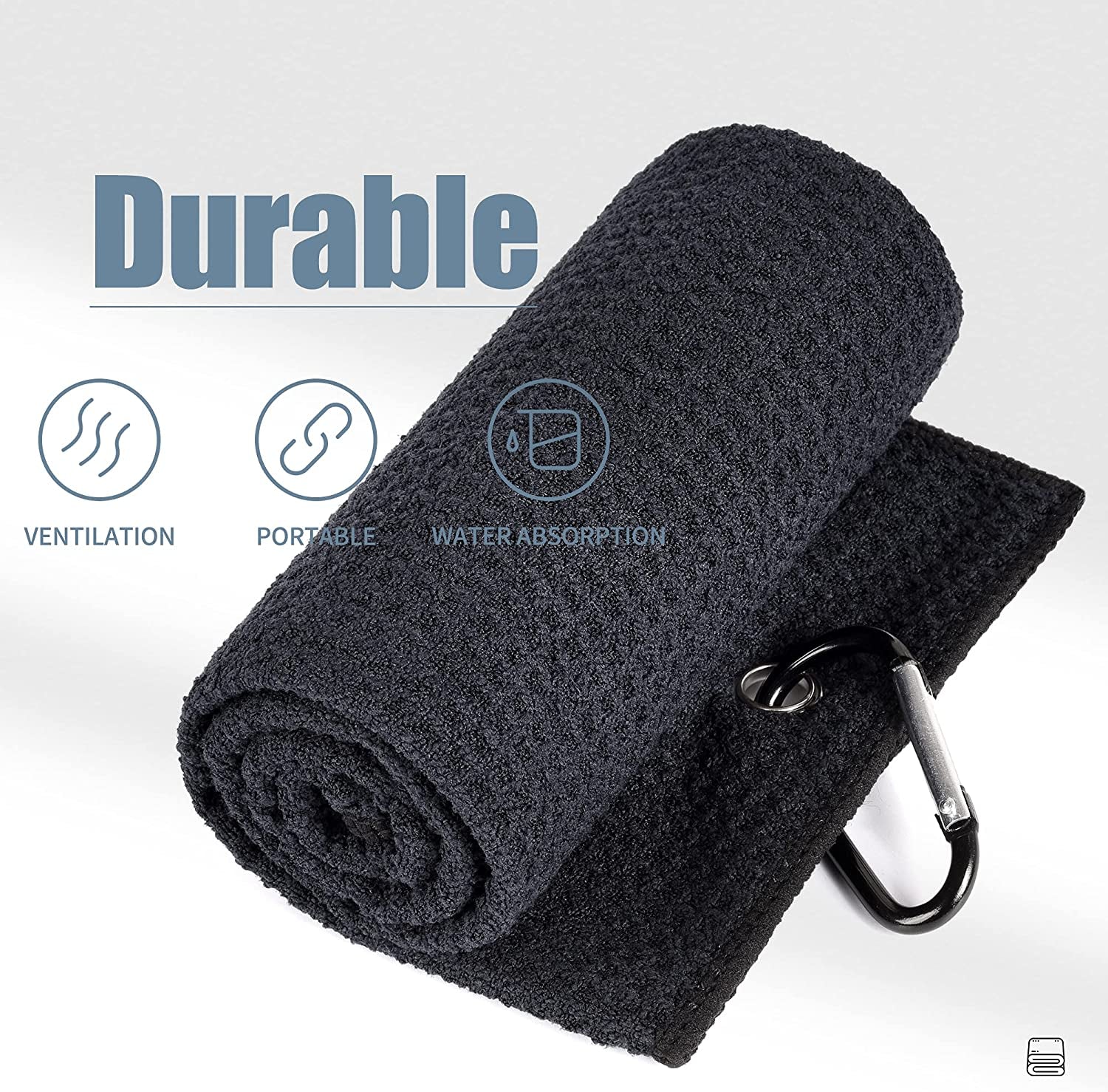 Durable microfiber golf towel with brush kit in black featuring ventilation and water absorption