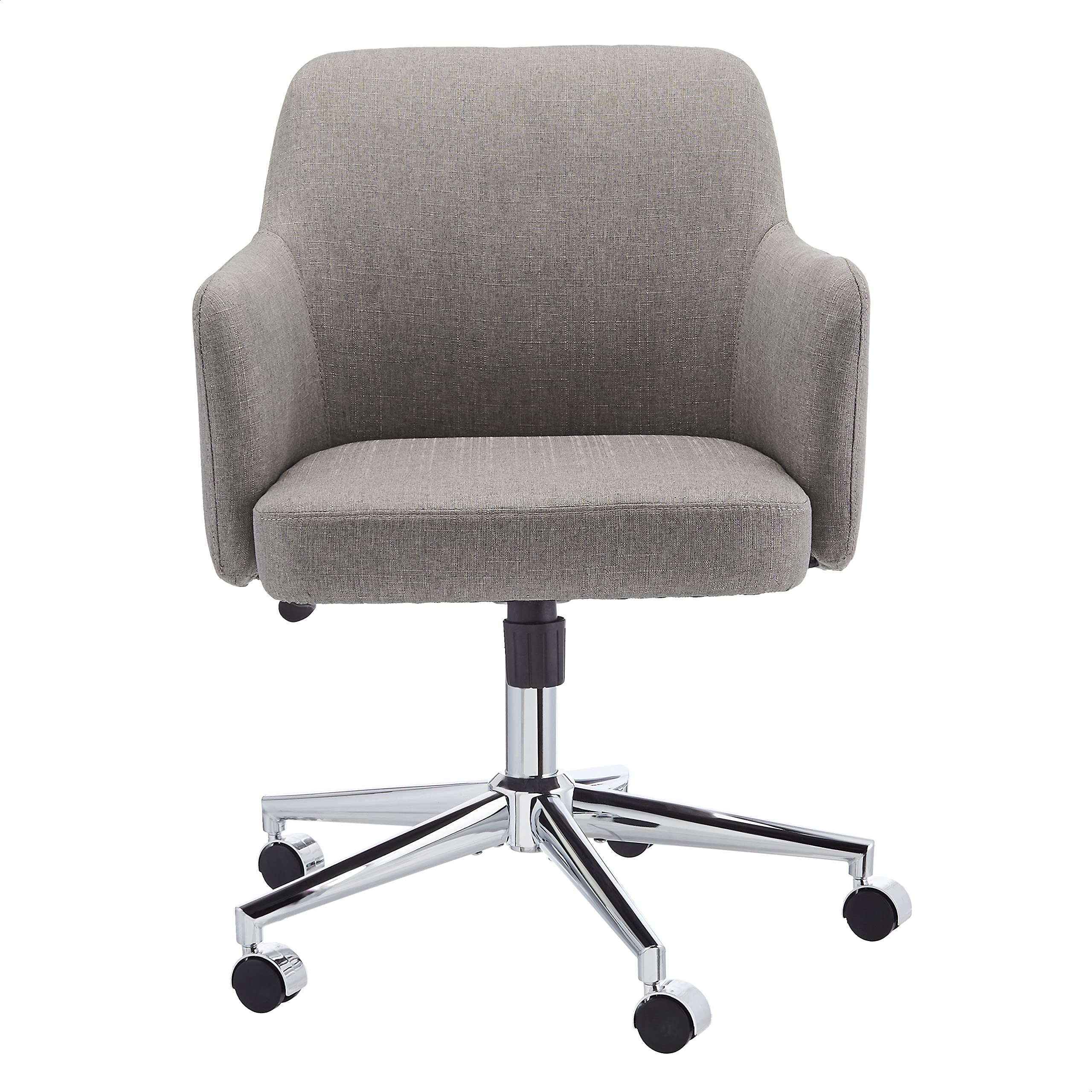 Craques modern home office desk chair in gray fabric with chrome base and caster wheels