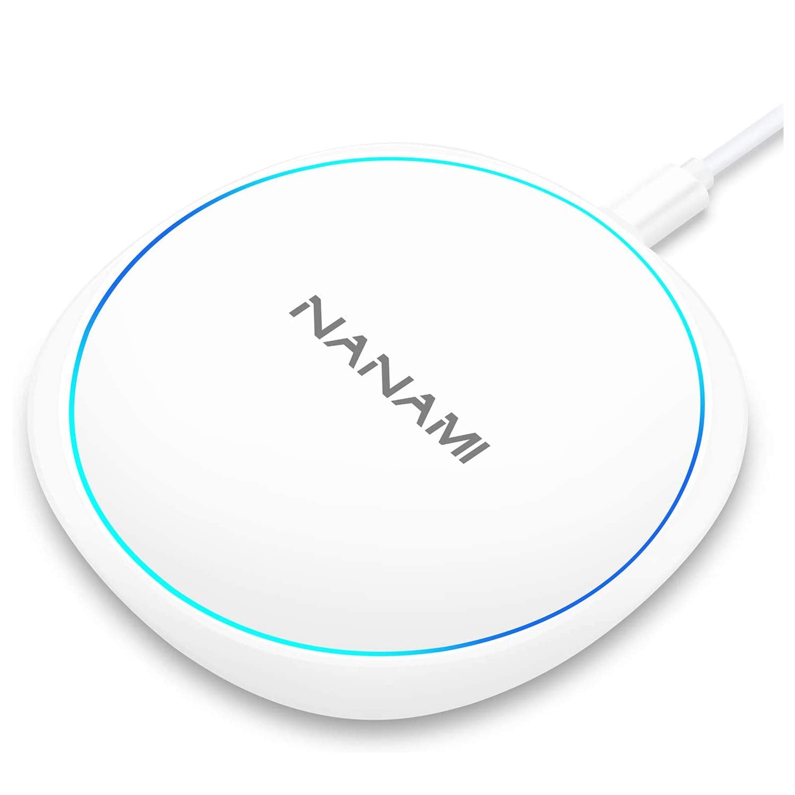 Craques fast wireless charger for iPhone with sleek white design and blue LED charging indicator