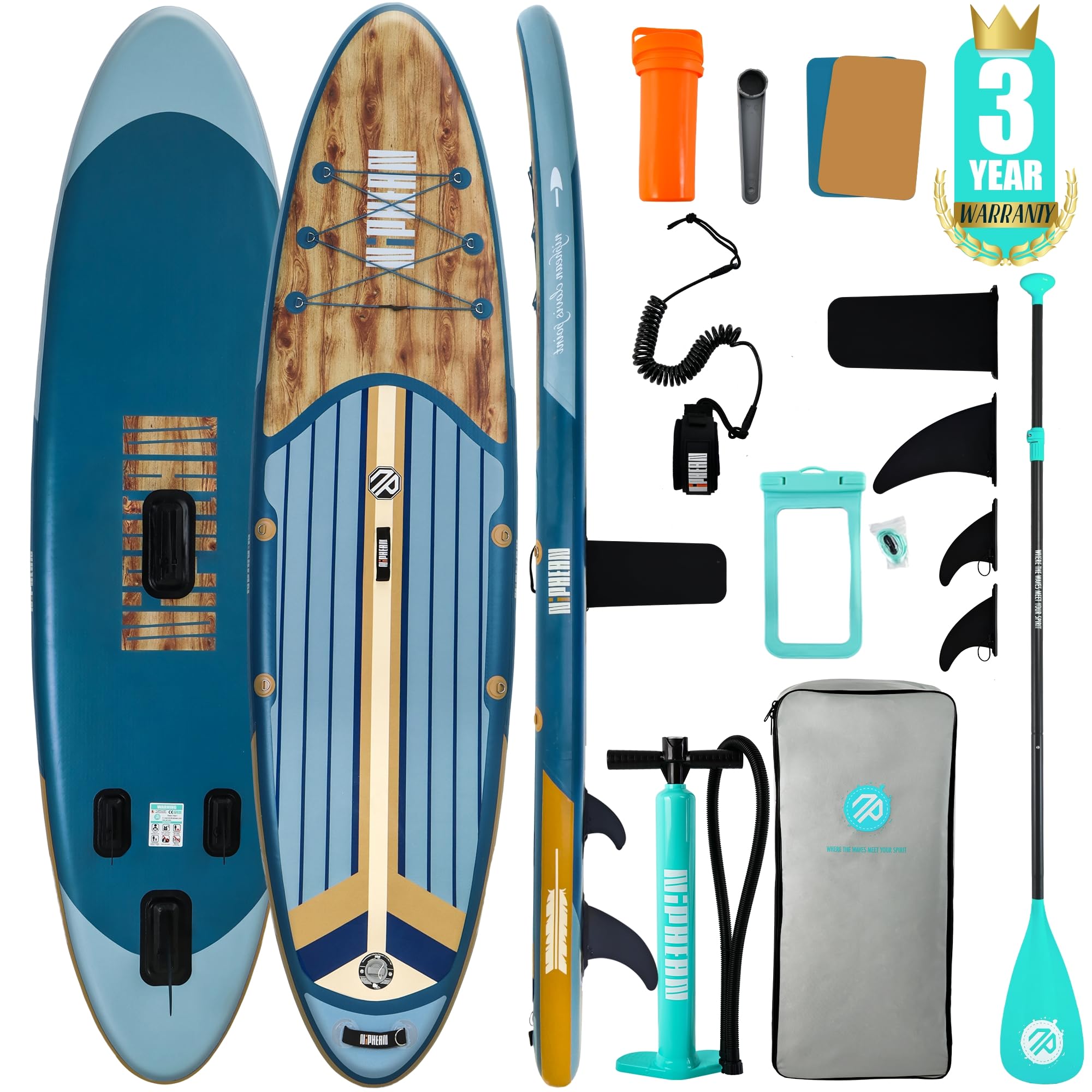 Craques inflatable stand up paddle board set with paddle, pump, fins, leash, and carrying bag