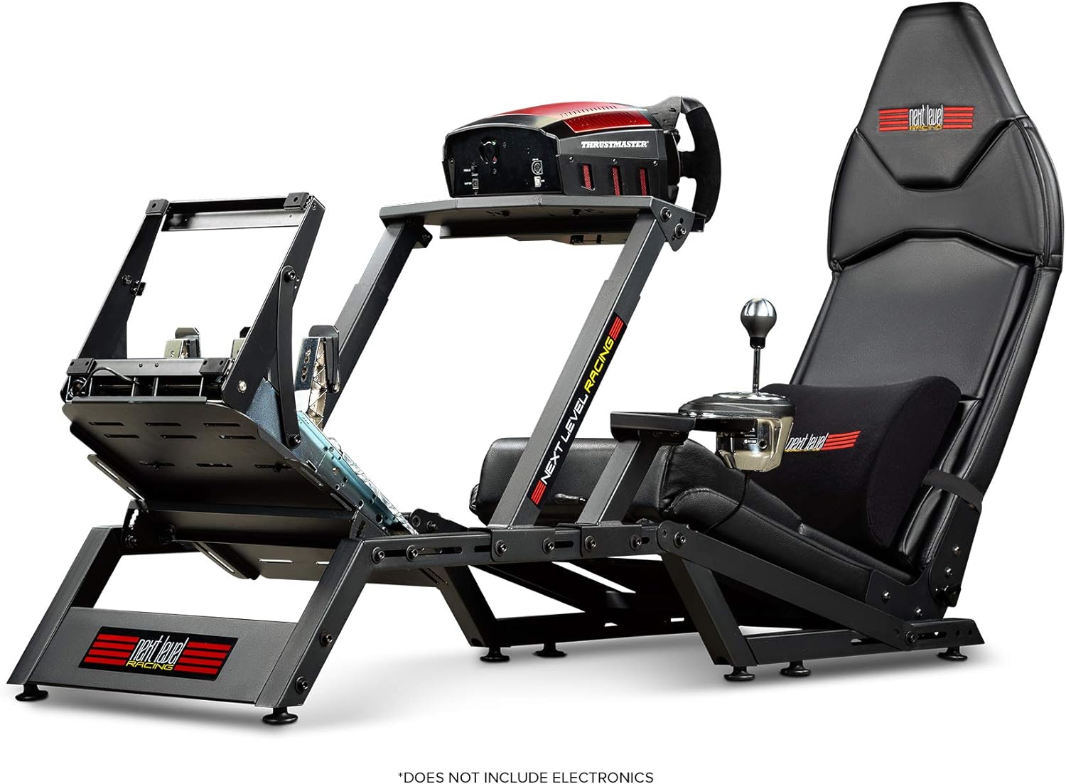 Next Level Racing F-GT simulator cockpit with black frame and adjustable seat for racing simulation