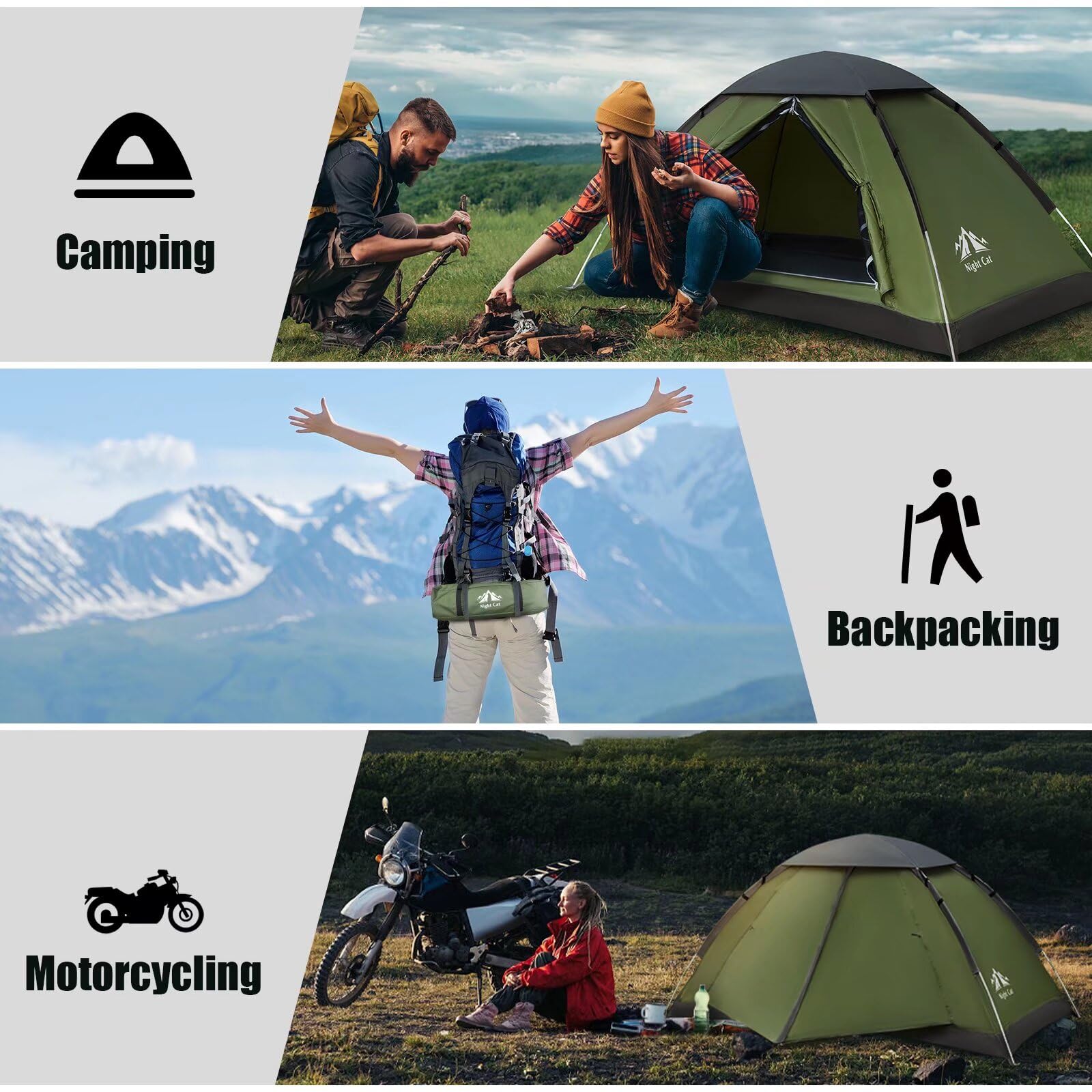 Craques 1 person backpacking tent set up outdoors with campers enjoying nature and backpacking gear