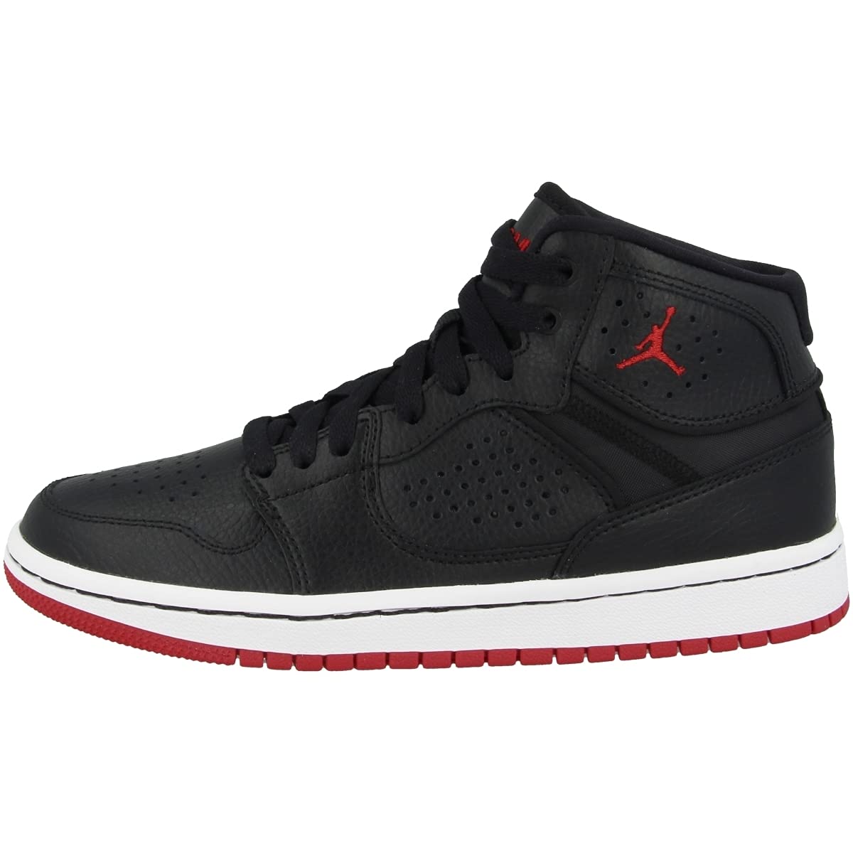 Nike men's hi-top sneakers in black with red logo and white sole by craques