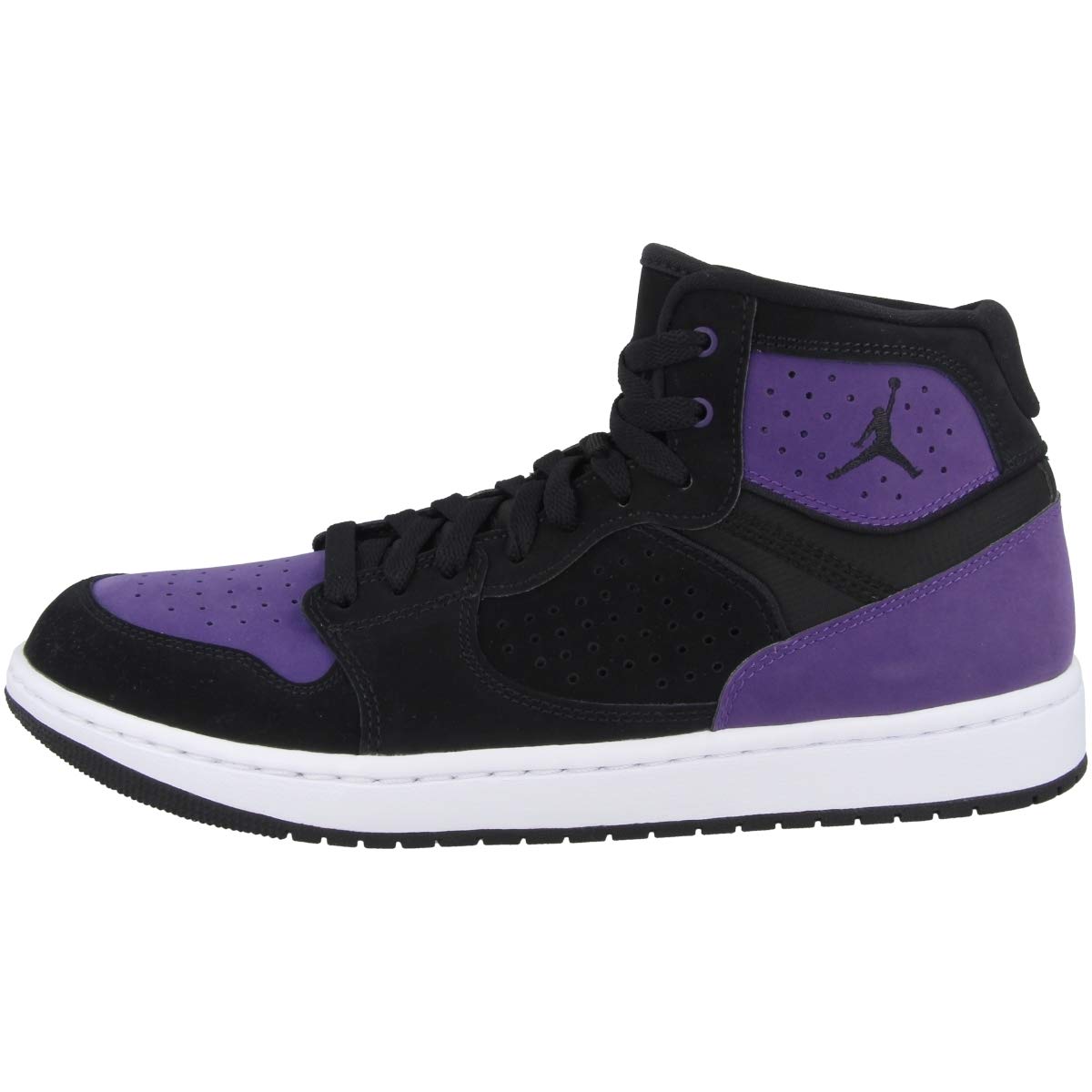 Nike men's hi-top sneakers in black and purple with white sole and lace-up design