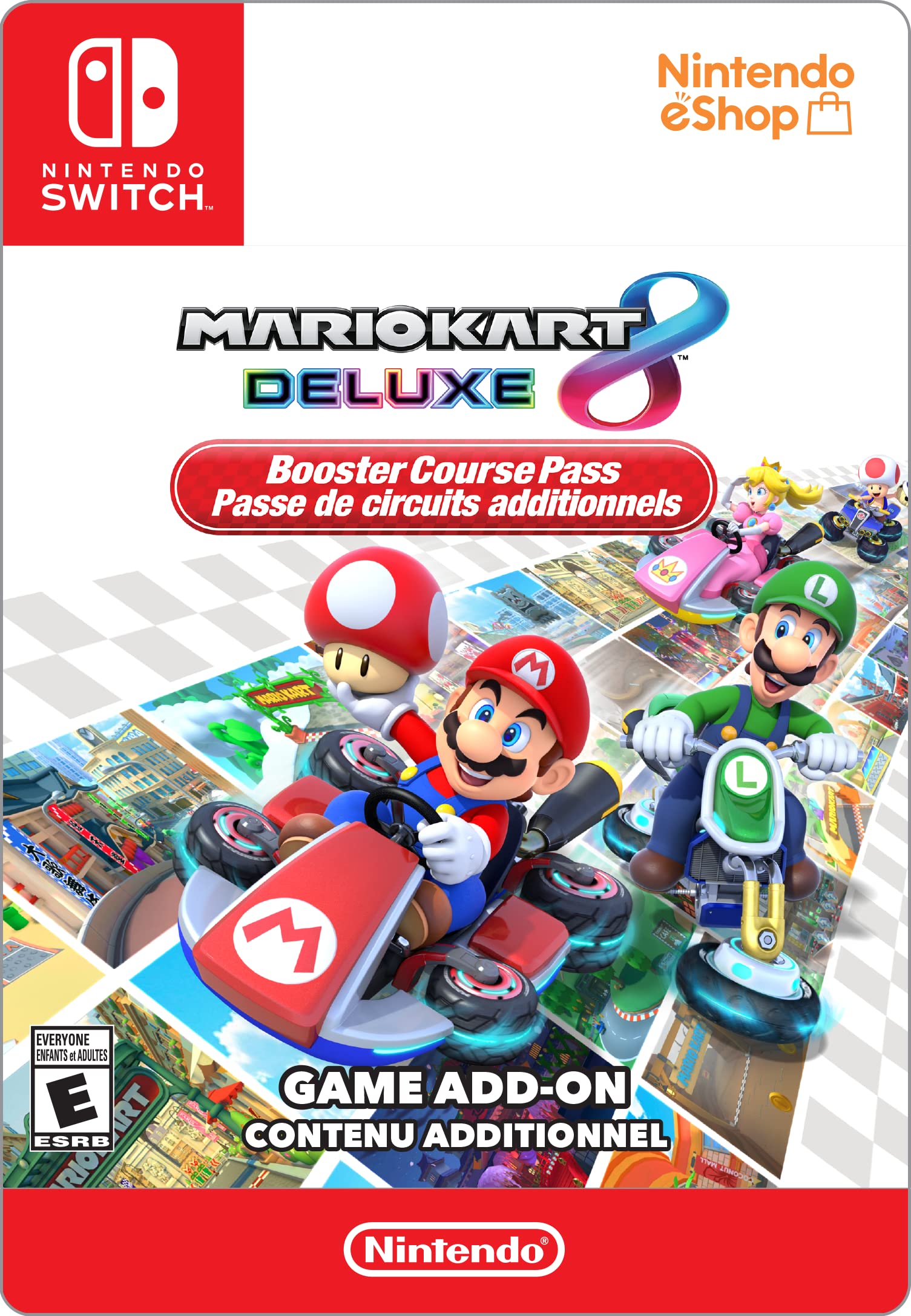 Mario Kart 8 Deluxe Nintendo Switch Booster Course Pass game add-on featuring Mario and Luigi racing