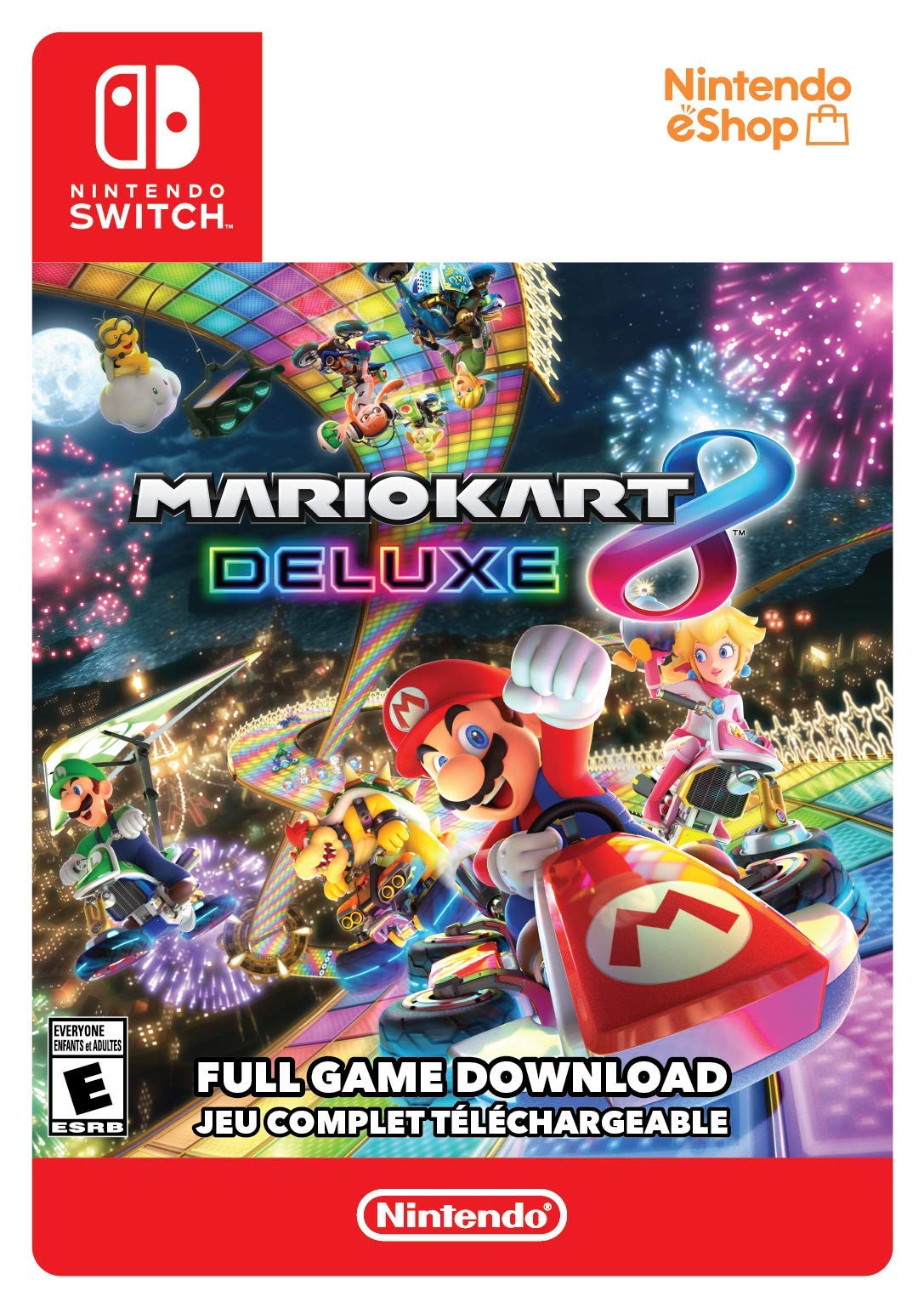 Mario Kart 8 Deluxe Nintendo Switch full game download digital cover showing Mario and other racers