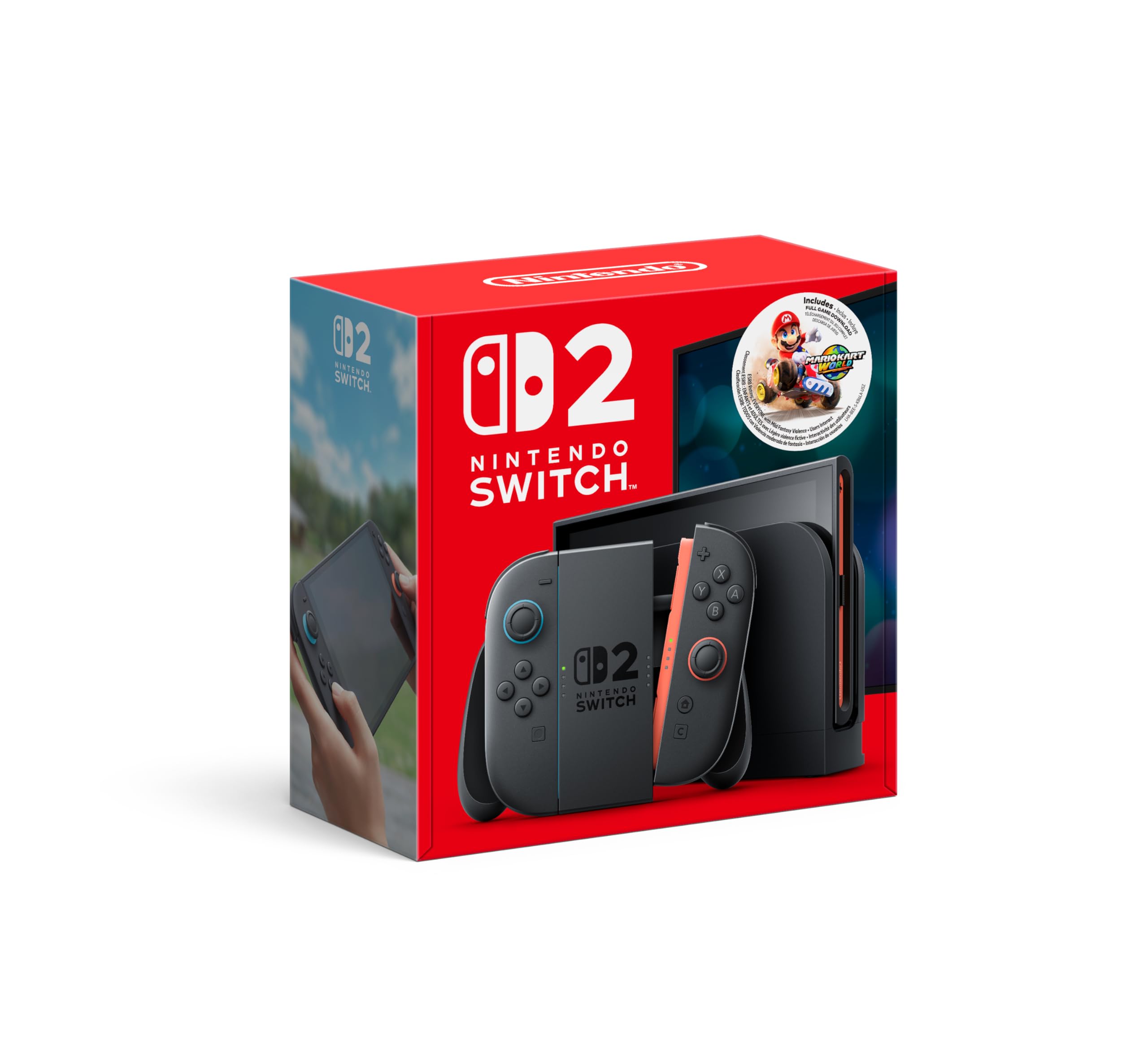 Craques Nintendo Switch 2 console bundle with black Joy-Con controllers and dock in red packaging